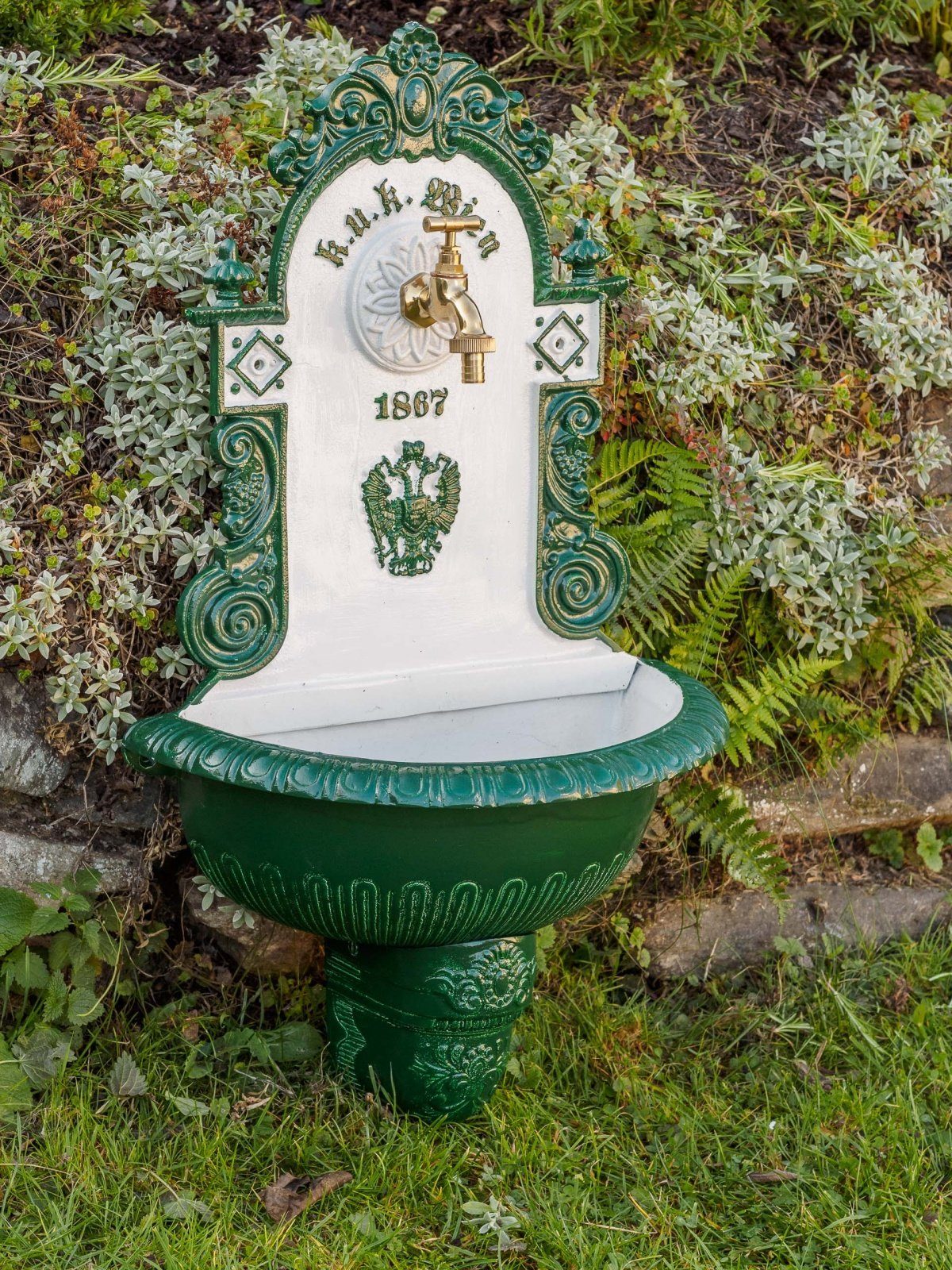 Aubaho Gartenbrunnen Waschbecken Stil Brunnen fountain im Alu Wandbrunnen 72cm Garten antik