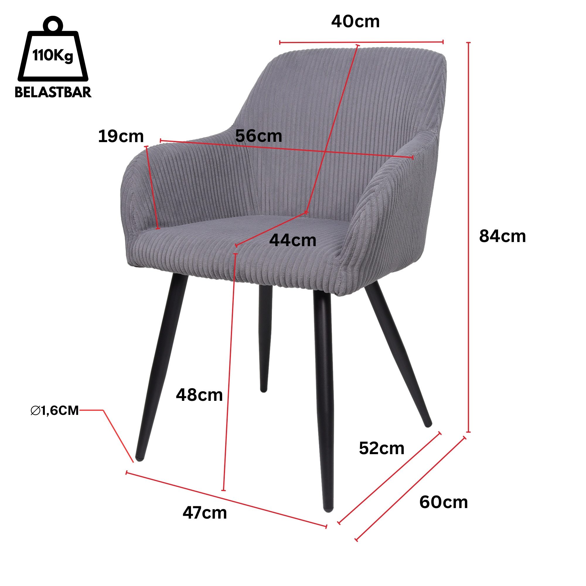 Albatros International Esszimmerstuhl Esszimmer Stühle 2 er Set SILA, Stuhl Stühle Esszimmerstühle, Küche (2er Set Grau, Cord Bezug), Küchenstuhl Küchenstühle Essstühle für den Esstisch Ess Stühle