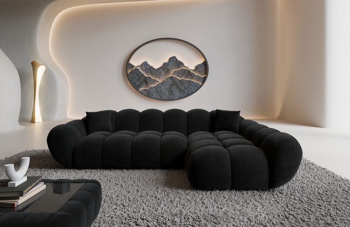 Sofa Dreams Polsterecke Maleron L Form kurz Stoffsofa, 4-Sitzer, Loungesofa, Ottomane rechts, Samtstoff Bezug in Schwarz