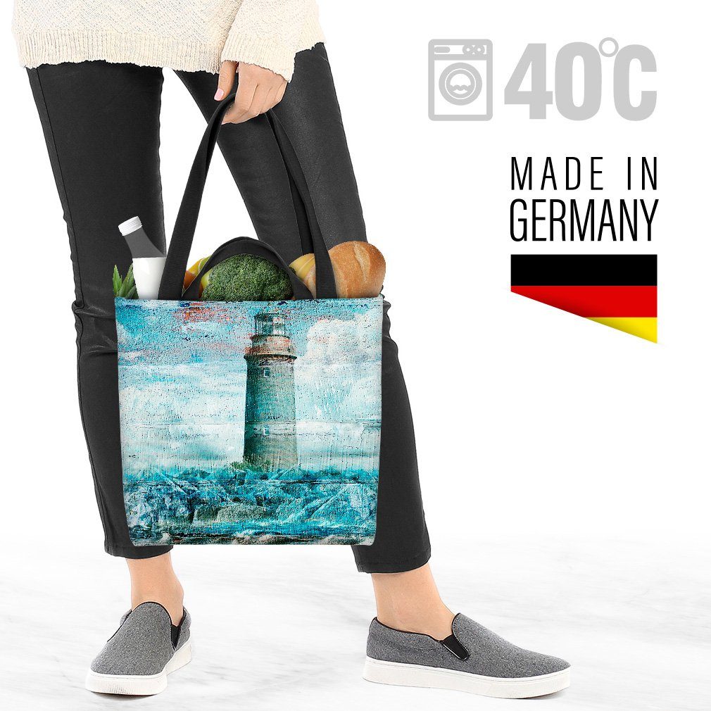 VOID Henkeltasche (1-tlg), Leuchtturm Gemälde Seefahrt Seereise Ostsee Nordsee Segeln Boot Welle