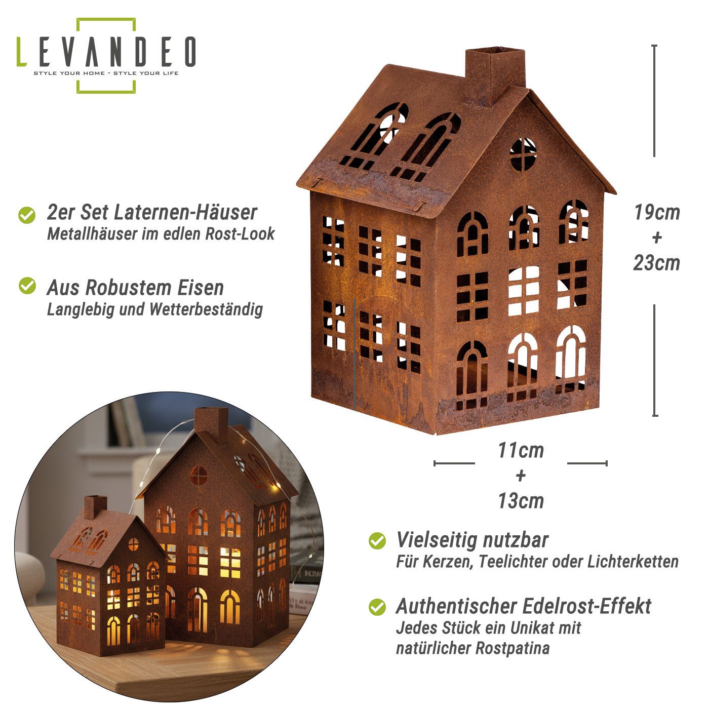 Levandeo® Kerzenlaterne, 2er Set Laterne Haus günstig online kaufen