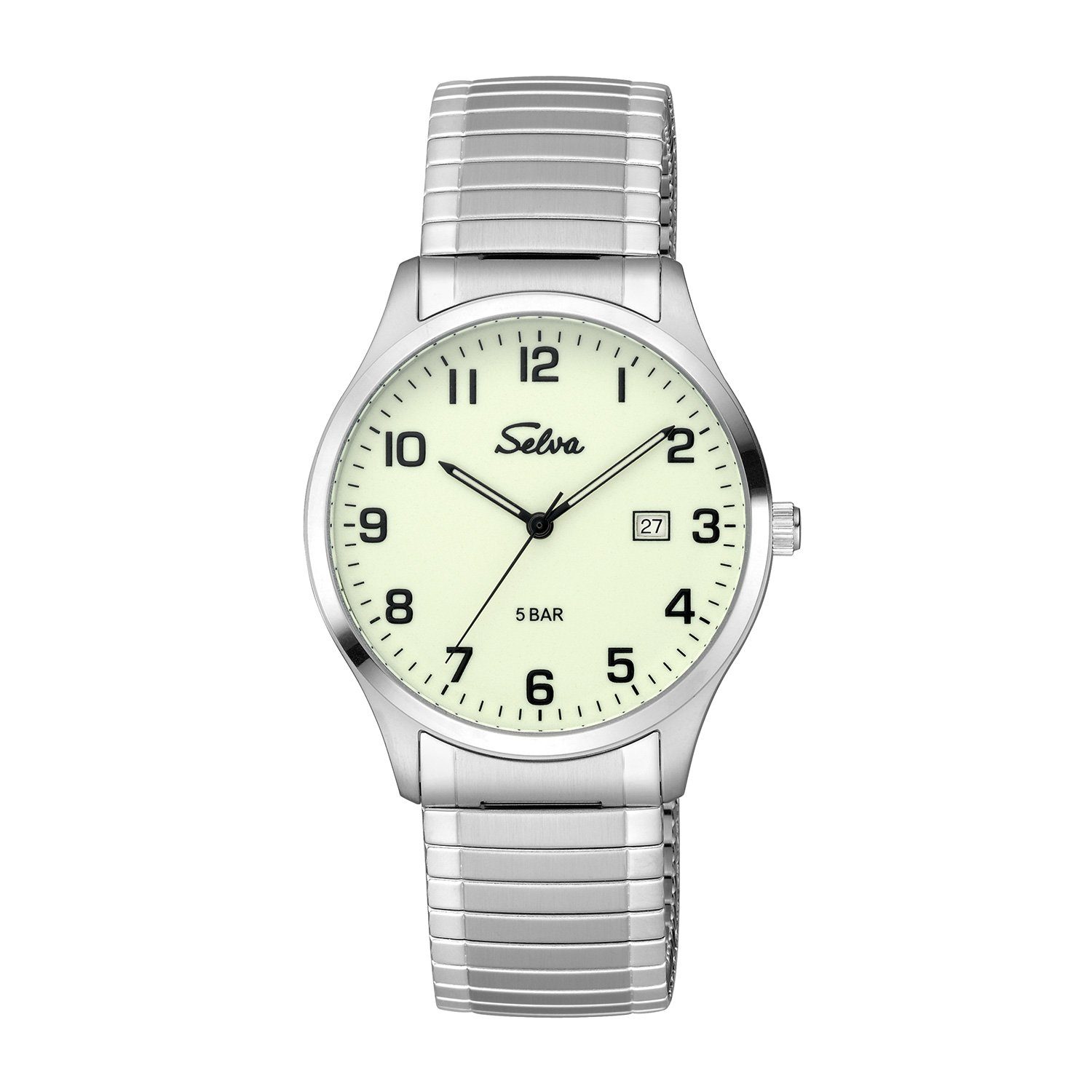 Selva Technik Quarzuhr SELVA Quarz-Armbanduhr mit Zugband bicolor, Zifferblatt weiß Ø 39mm leuchtend | Quarzuhren