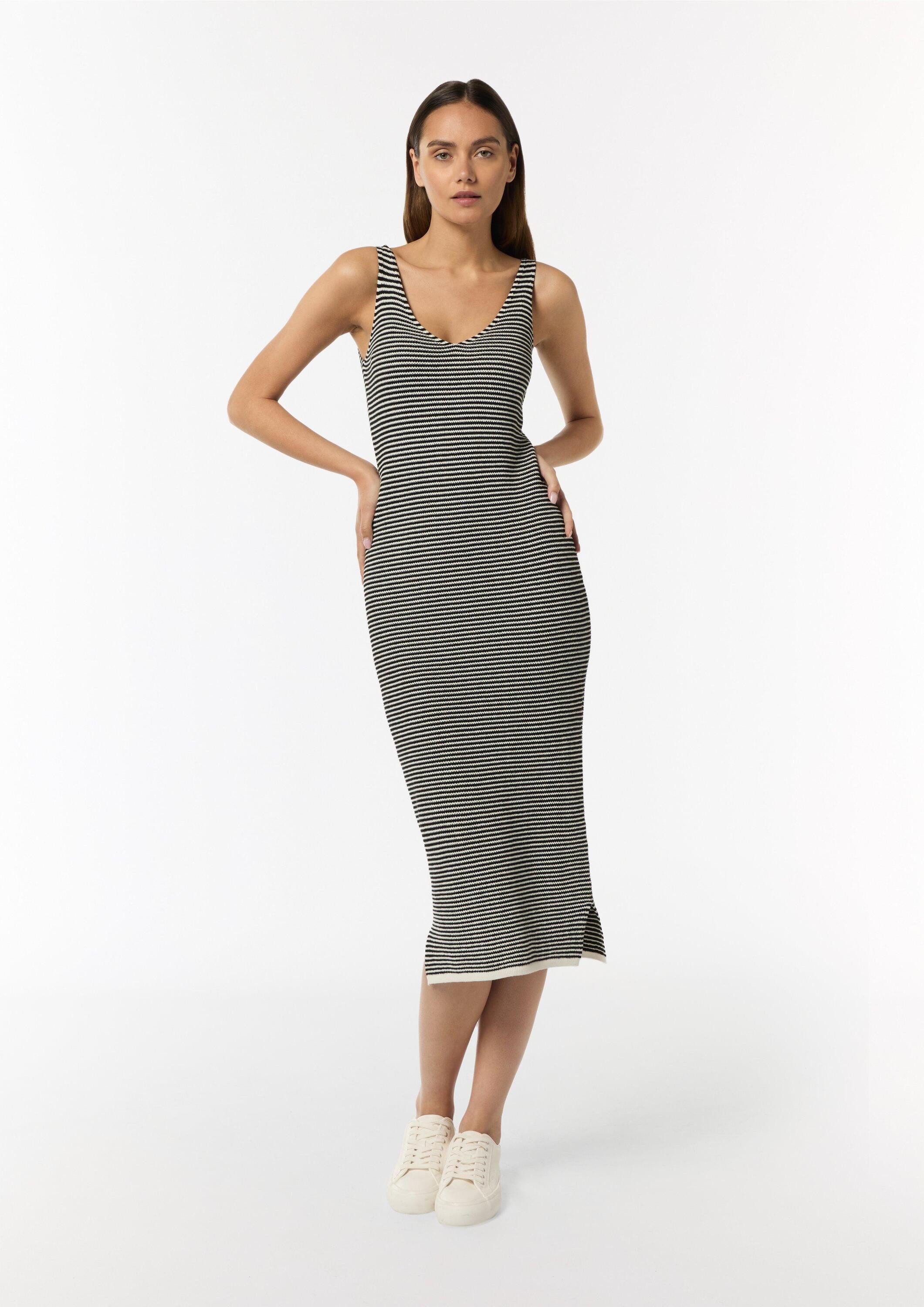 comma Midikleid Kleid Strickkleid aus Baumwolle mit Streifen