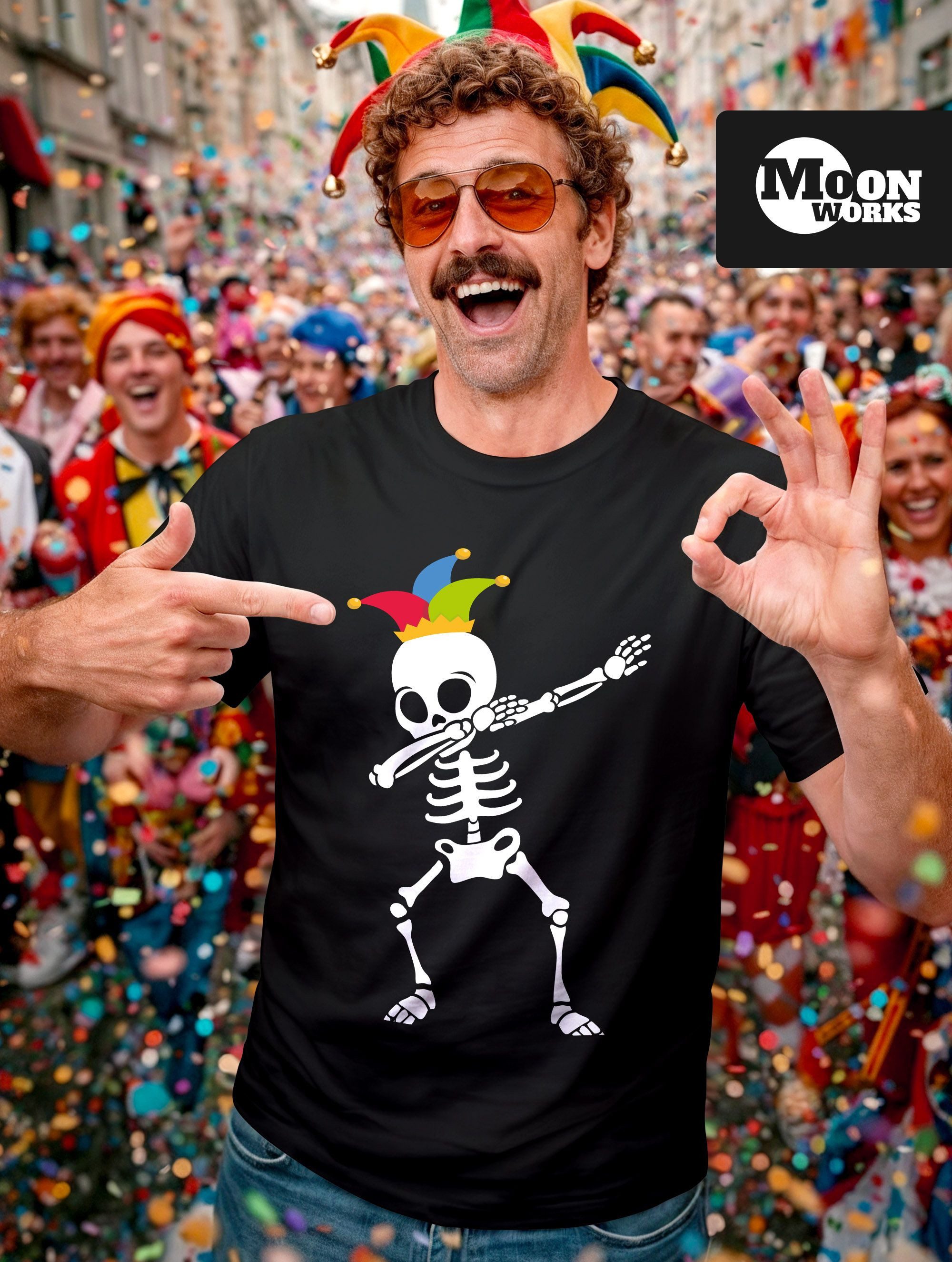 MoonWorks Print-Shirt Herren T-Shirt Fasching Karneval Dabbing Skelett Kost günstig online kaufen