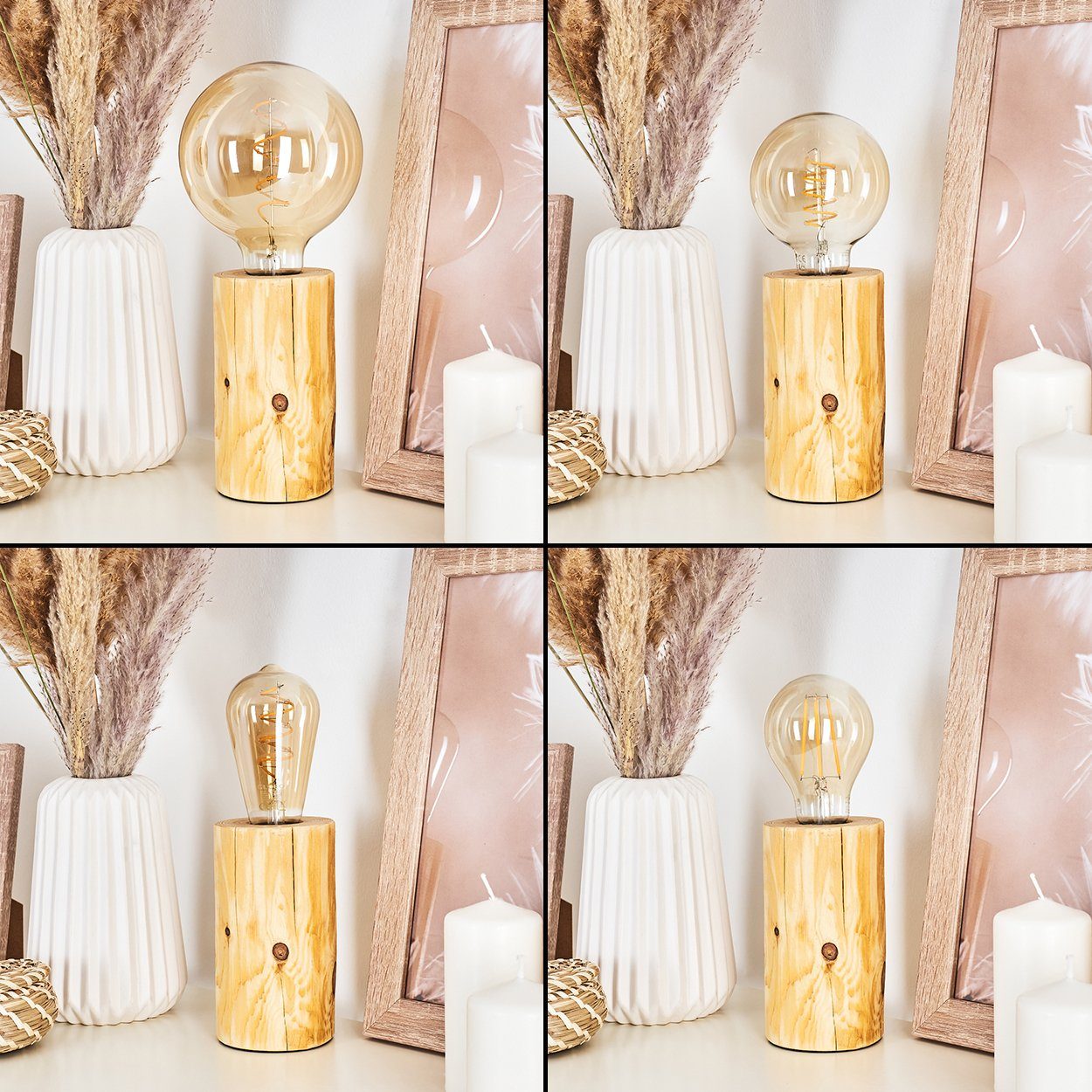 hofstein Tischleuchte »Pontinvrea« moderne Tischlampe aus Holz in Natur/Schwarz, ohne Leuchtmittel, m. An-/ & Ausschalter, Retro/Vintage-Leuchte, E27, m. Lichteffekt