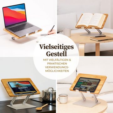 HENNEZ Laptop Ständer Höhenverstellbar Faltbar - Laptop Stand Stabil Laptop-Ständer, (Notebook Ständer, - Ipad Ständer Rechteckig aus Aluminum Bambus)