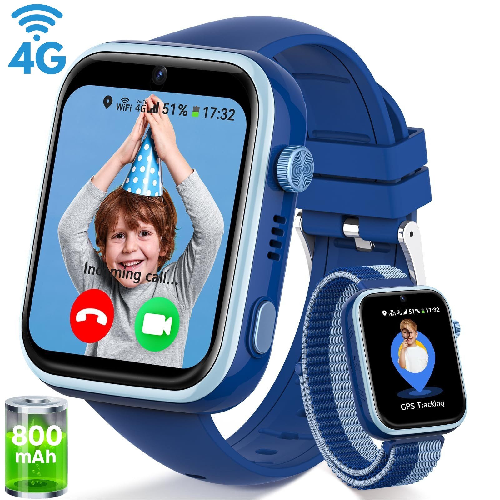 BANLVS 2025 NEW 4G Kinder Smartwatch mit GPS und Telefonfunktion Smartwatch (4,64 cm/1,83 Zoll, Wasserdichter Touchscreen) Zwei-Wege-Anrufe, Bildkompetenz, SOS, WLAN, mehrere Desktop-Stile zur Auswahl, für 4–12 Jungen und Mädchen, für Android und IOS
