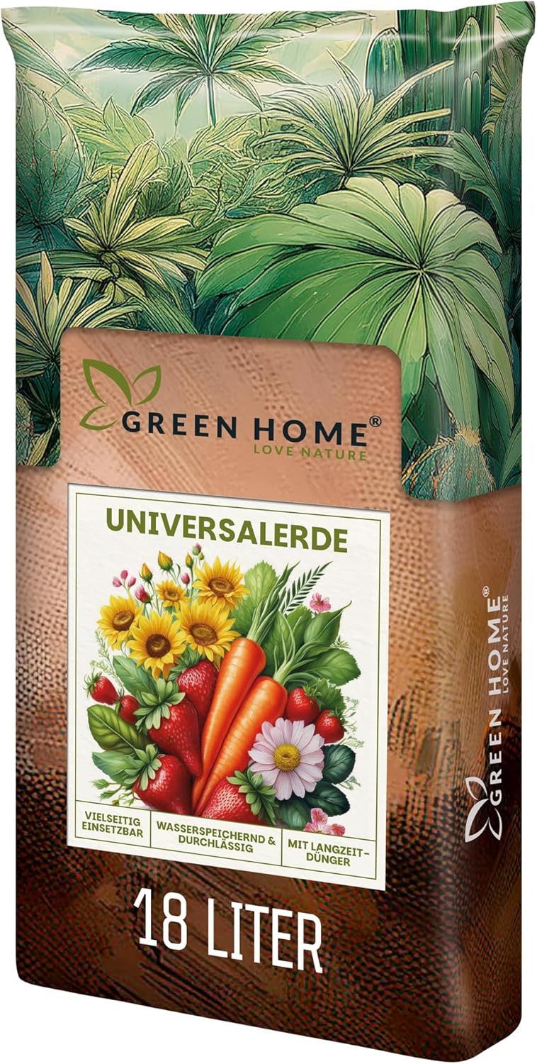 GREEN HOME LOVE NATURE Pflanzerde Universalerde für Zimmerpflanzen, Balkon & Garten, strukturstabil 18 L, 36 L, 72 L, Langzeitdünger, Perlite, Kokosfasern, pH 5,8, gute Drainage
