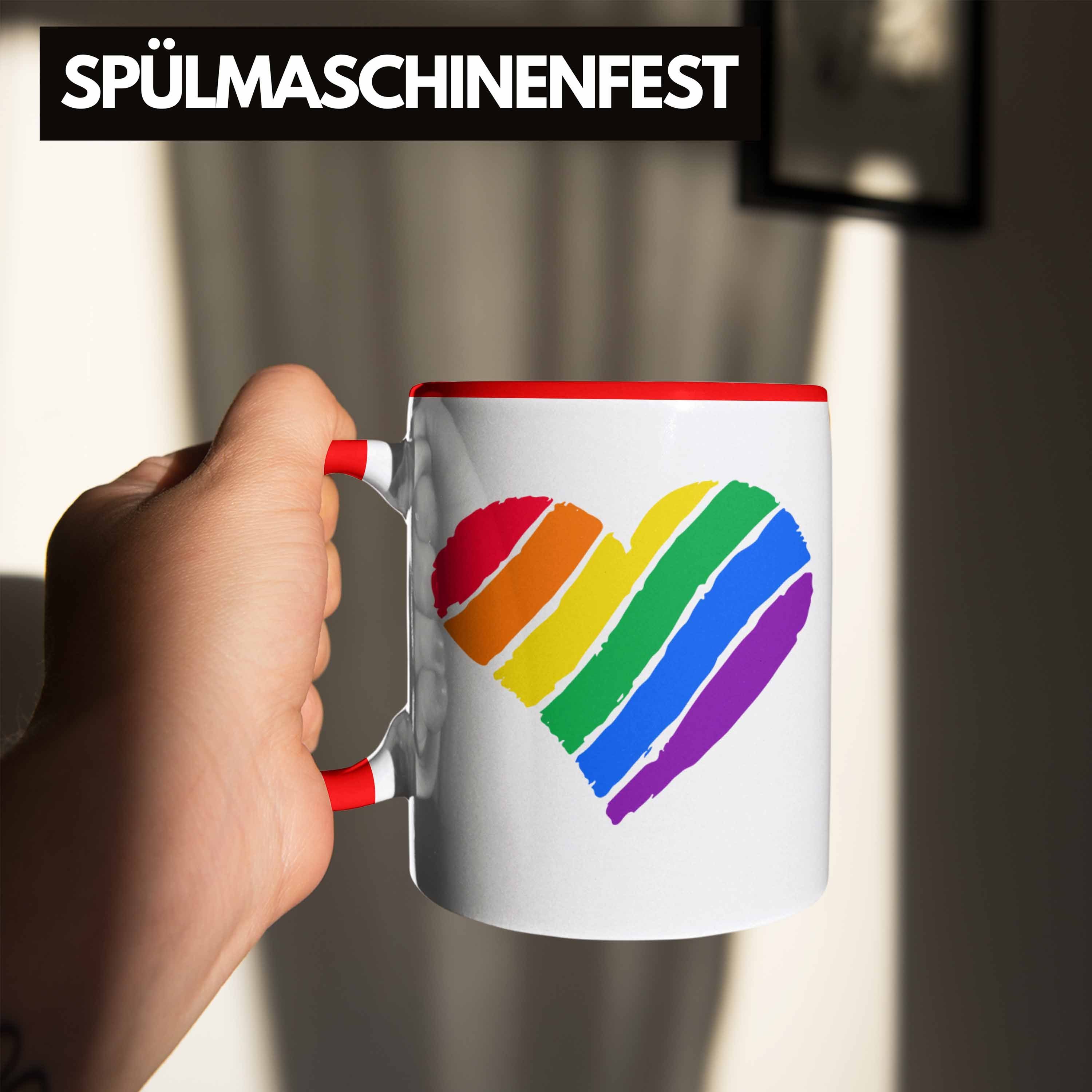 Trendation Tasse Trendation - Schwule Geschenk Tasse Regenbogen Transgender Lesben Grafik Herz Rot LGBT Pride