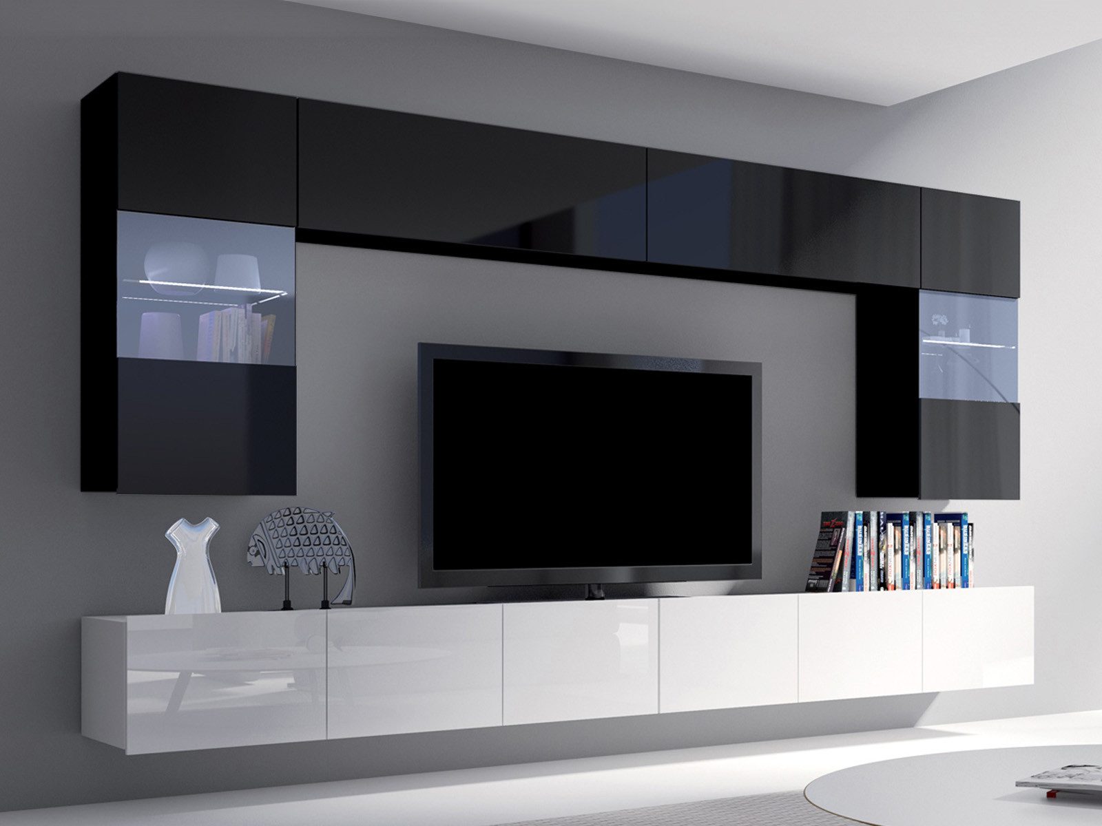 HAUSELEMENT Wohnwand CALABRINI-1, (6-St), Hängewohnwand Schrankwand LED-Beleuchtung Anbauwand Modern