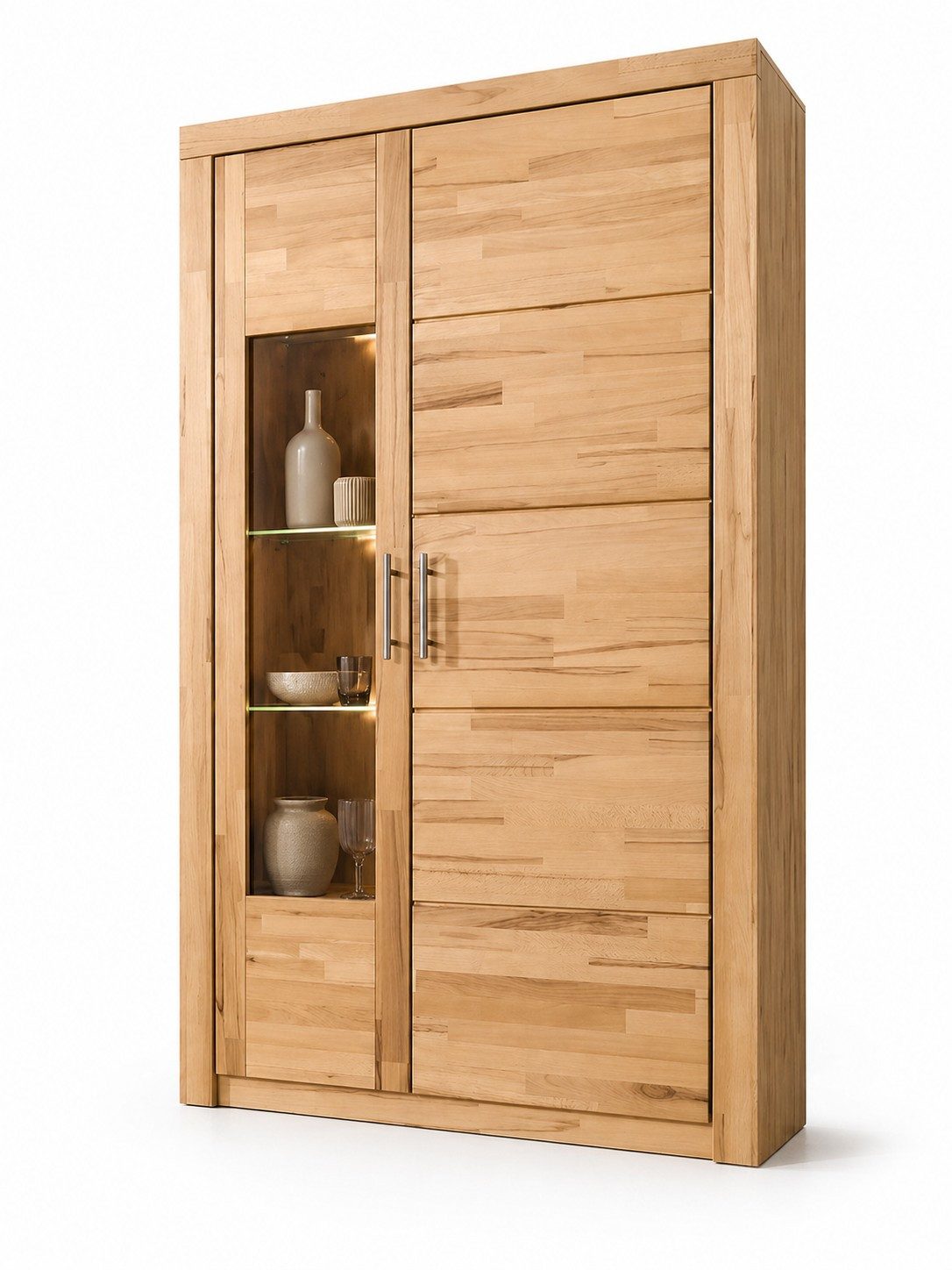 bv-vertrieb Glasvitrine Wohnzimmerschrank 105x42x191 Vitrinenschrank Kernbuch teilmassiv #1423