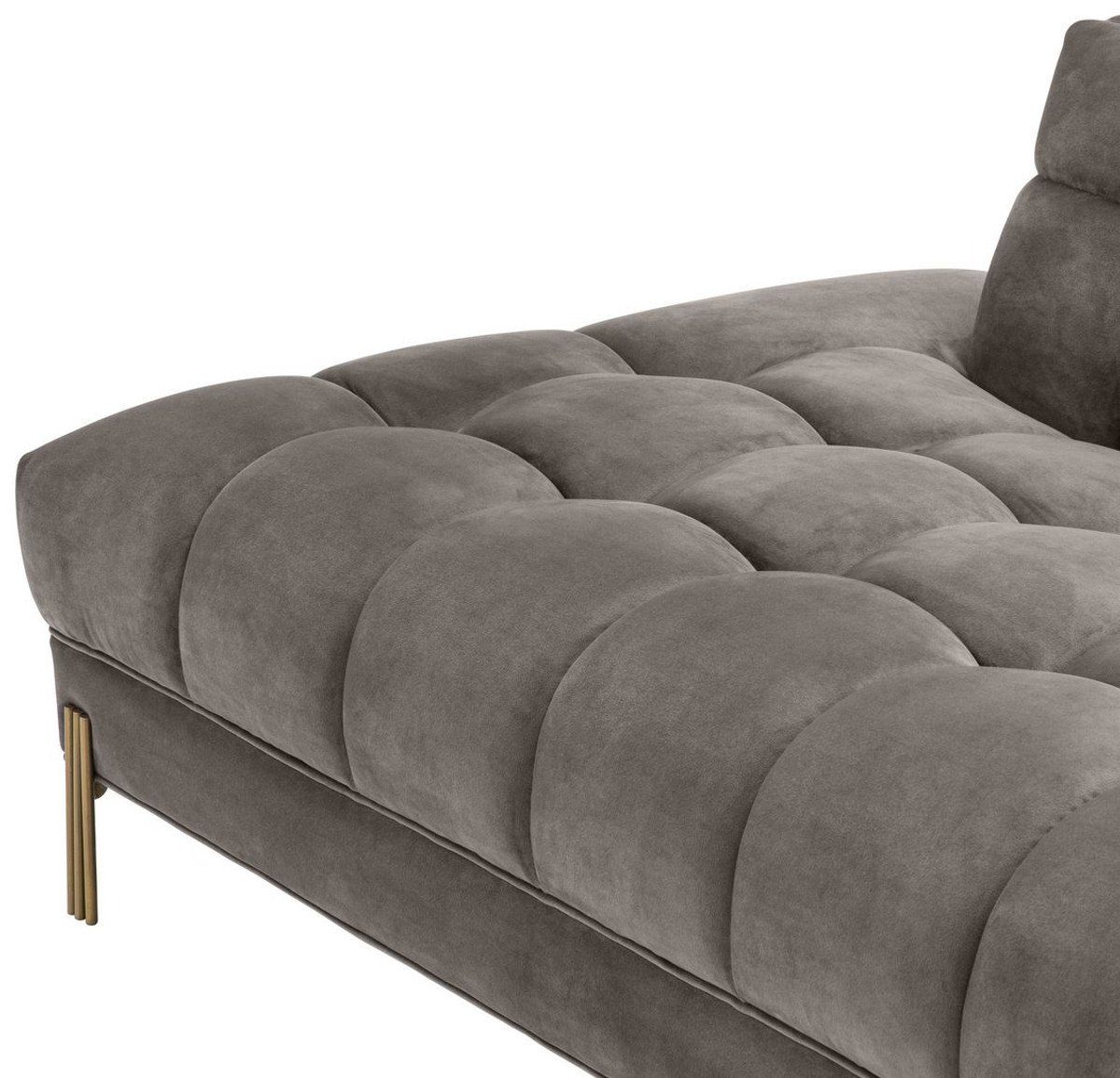 95 - / x x Casa Lounge Padrino Samtsoff Messingfarben - Rechtsseitiges Sofa Luxus Sofa Loungesofa H. Greige 223 Grau Wohnzimmer edlem 68 cm und mit 2 Kissen