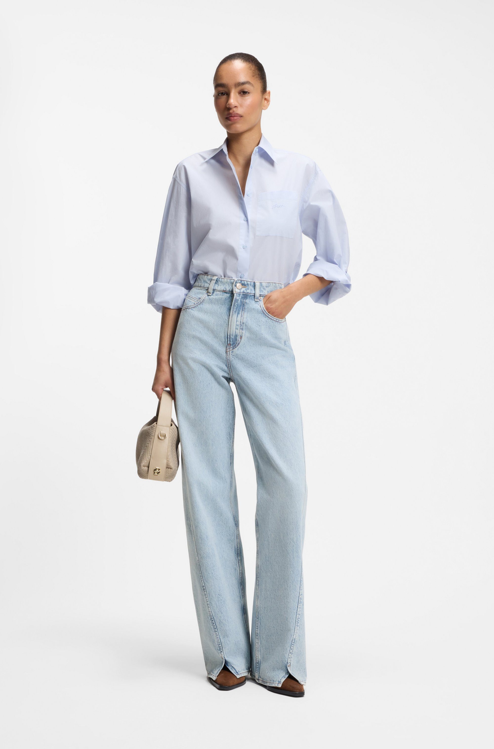 BOSS ORANGE High-waist-Jeans MARLENE SLIT HR Premium Damenmode mit Wide Leg-Passform, Schlitz-Details