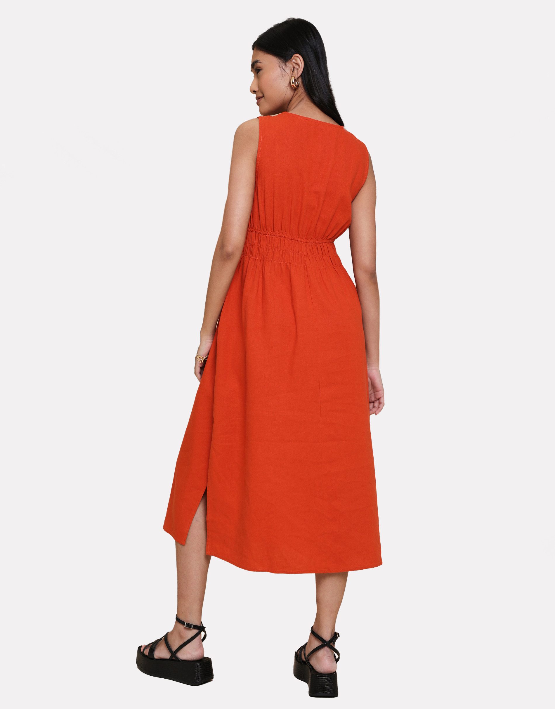 Threadbare Sommerkleid THB Peppercorn Linen Waisted Midi Dress mit figurbetonter Passform