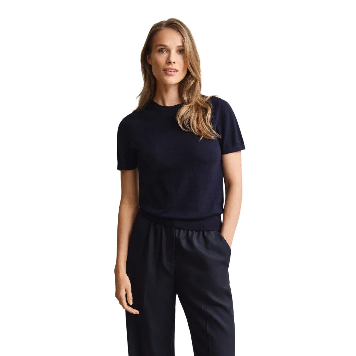 Gant Rundhalspullover 4805463 Damen Baumwollpullover mit Rundhalsausschnitt und Rippdetails