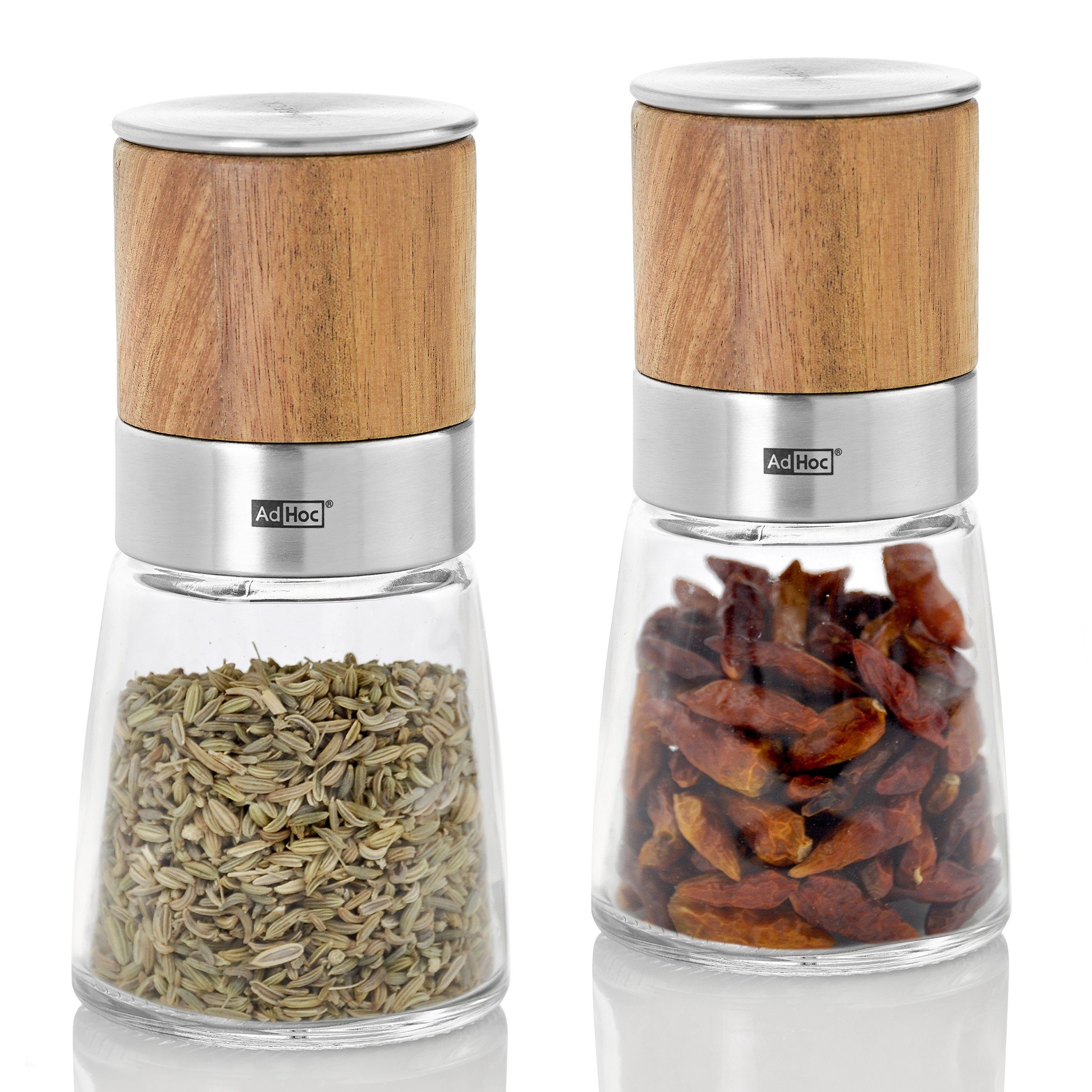 AdHoc Gewürzmühle AKASIA manuell, (1 Stück), Kräuter- und Gewürzschneider mit edlem Glascontainer
