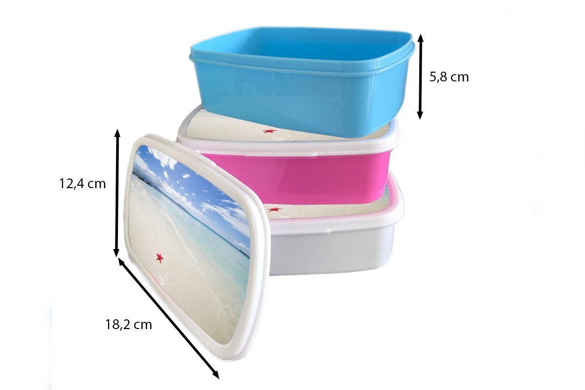 MuchoWow Lunchbox Seestern - Rot Mädchen Kinder (2-tlg), für weiß Brotbox - Sand, und Kunststoff, Erwachsene, und Brotdose, für Jungs