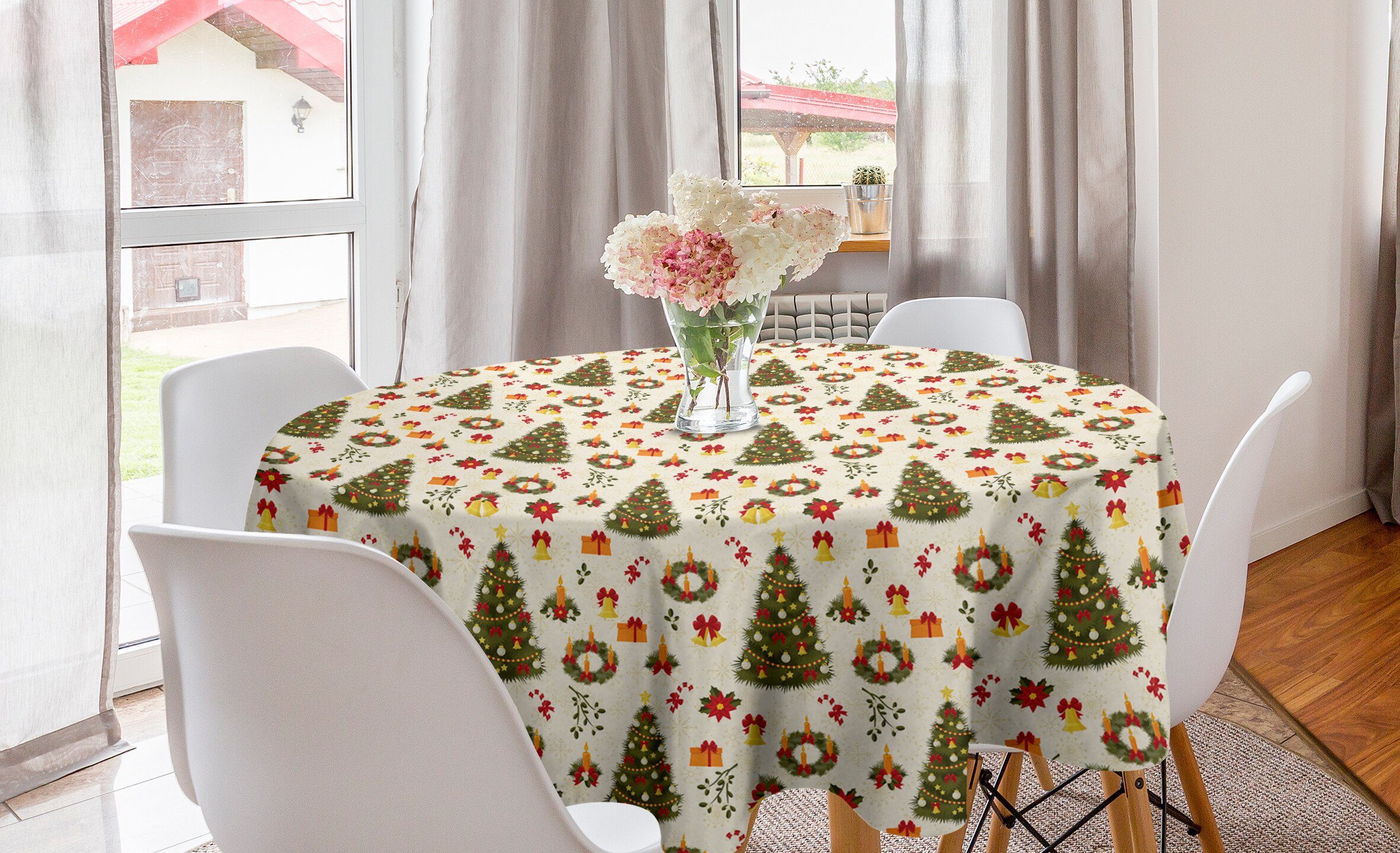 Abakuhaus Tischdecke Kreis Tischdecke Abdeckung für Esszimmer Küche Dekoration, Weihnachten Poinsettia Blumen