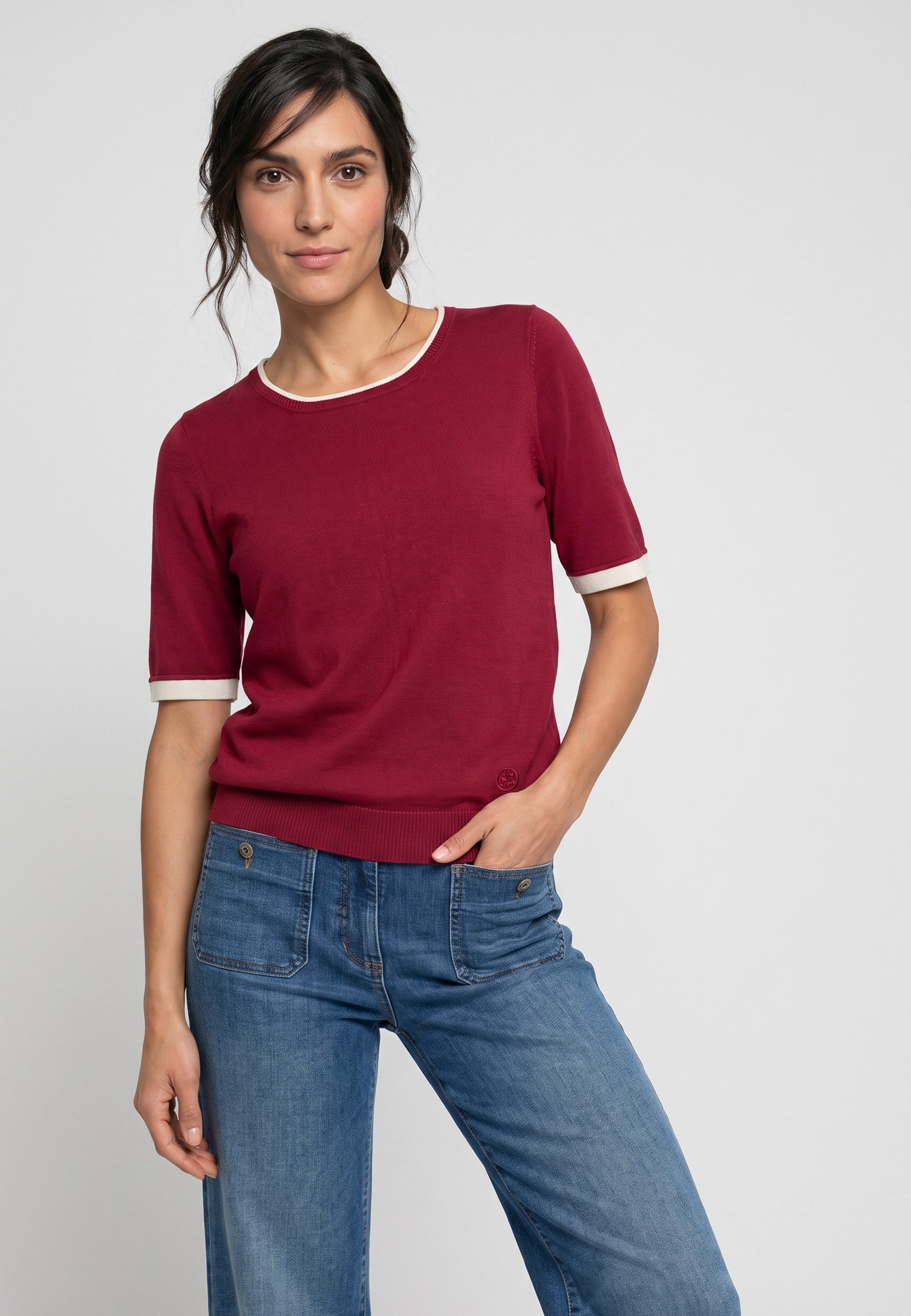 Olsen Strickpullover mit Rundhalsausschnitt und 1/3-Ärmeln