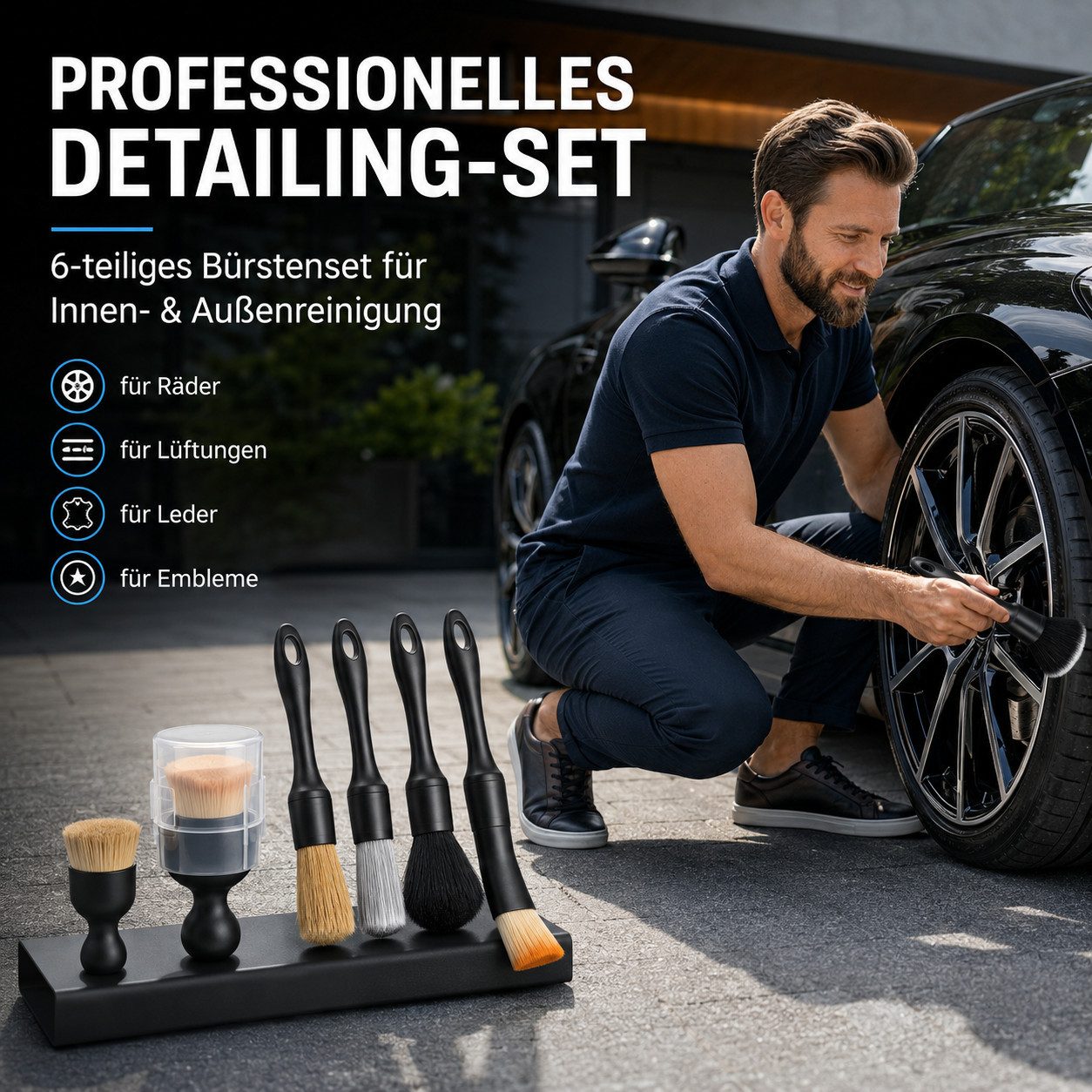 Fyrove Autowaschbürste 5‑teiliges Autoreinigungs‑Bürstenset für Auto‑ und Haushaltsreinigung, Fensterscheiben, Zierleisten, Lüftungsschlitze, Motoren und Sitzsp – Bild 2 von 5