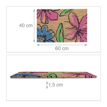 Fußmatte Kokos Fußmatte mit Blumen-Motiv, relaxdays, Höhe: 15 mm