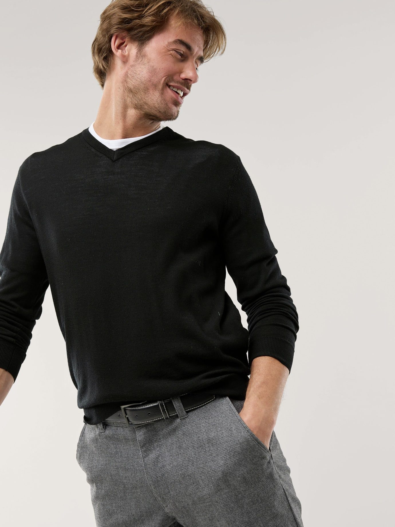 Walbusch V-Ausschnitt-Pullover Herren Merino V-Ausschnitt-Pullover extrafein, pflegeleicht