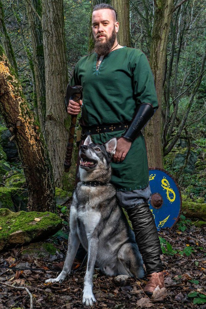 Wikinger-Kostüm Wikingertunika mit Stickerei "Erwin" Grün