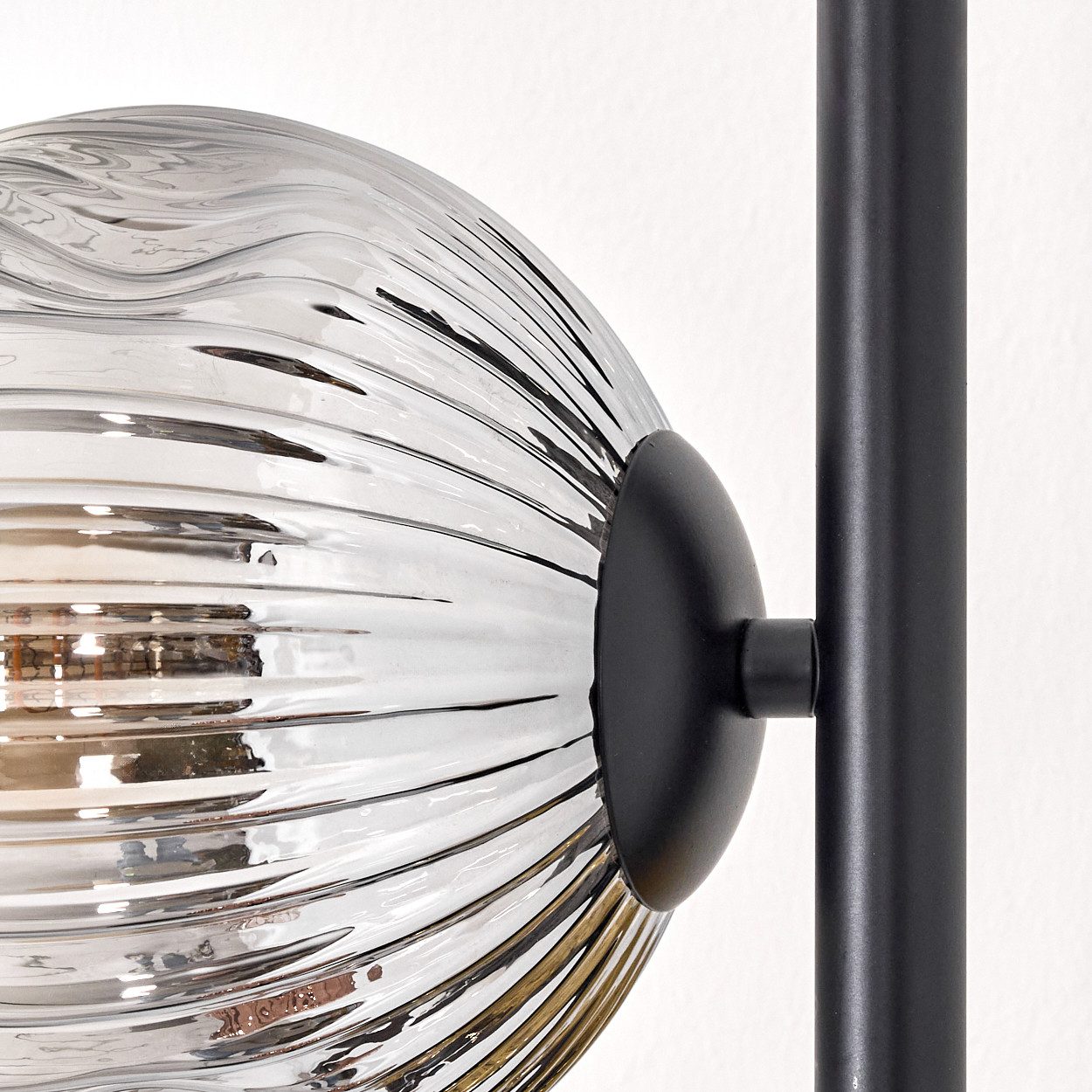 hofstein Stehlampe Stehlampe aus Metall/Riffelglas in Schwarz/Gold/Kupfer/Rauch/Klar, Leuchte im Retro-Design (Schirme 15cm), Fußschalter, 160cm, E14