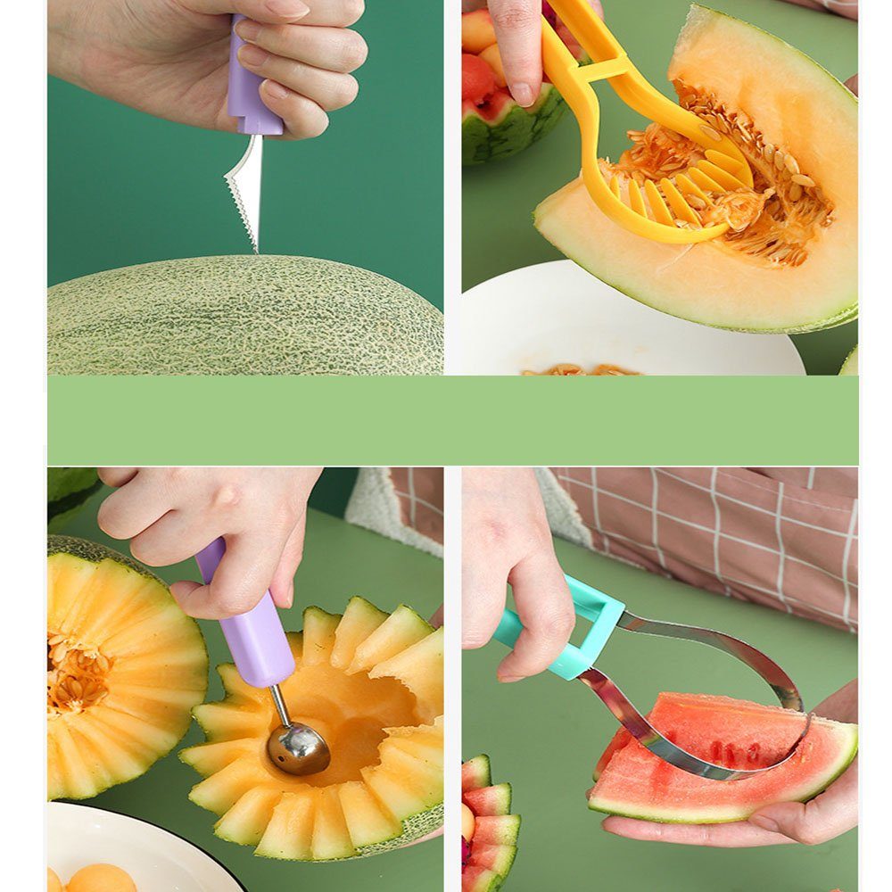 Gelb Melonenausstecher Fruchtschnitzmesser 1 in Obst Werkzeug Set, Obstschneider NUODWELL 4 Kugeln