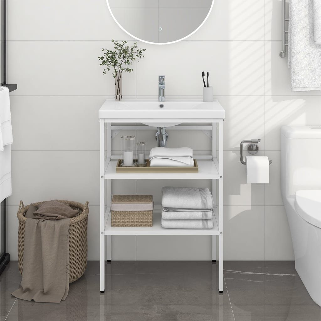 (1-St) Badezimmerspiegelschrank 59x38x83 vidaXL cm Weiß Eisen Waschtischgestell Badezimmer