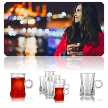 Fiora Teeglas Teeglas mit Henkel Espresso Glas Türkische Teegläser für Warm und Kalt Getränke, 6 teilig