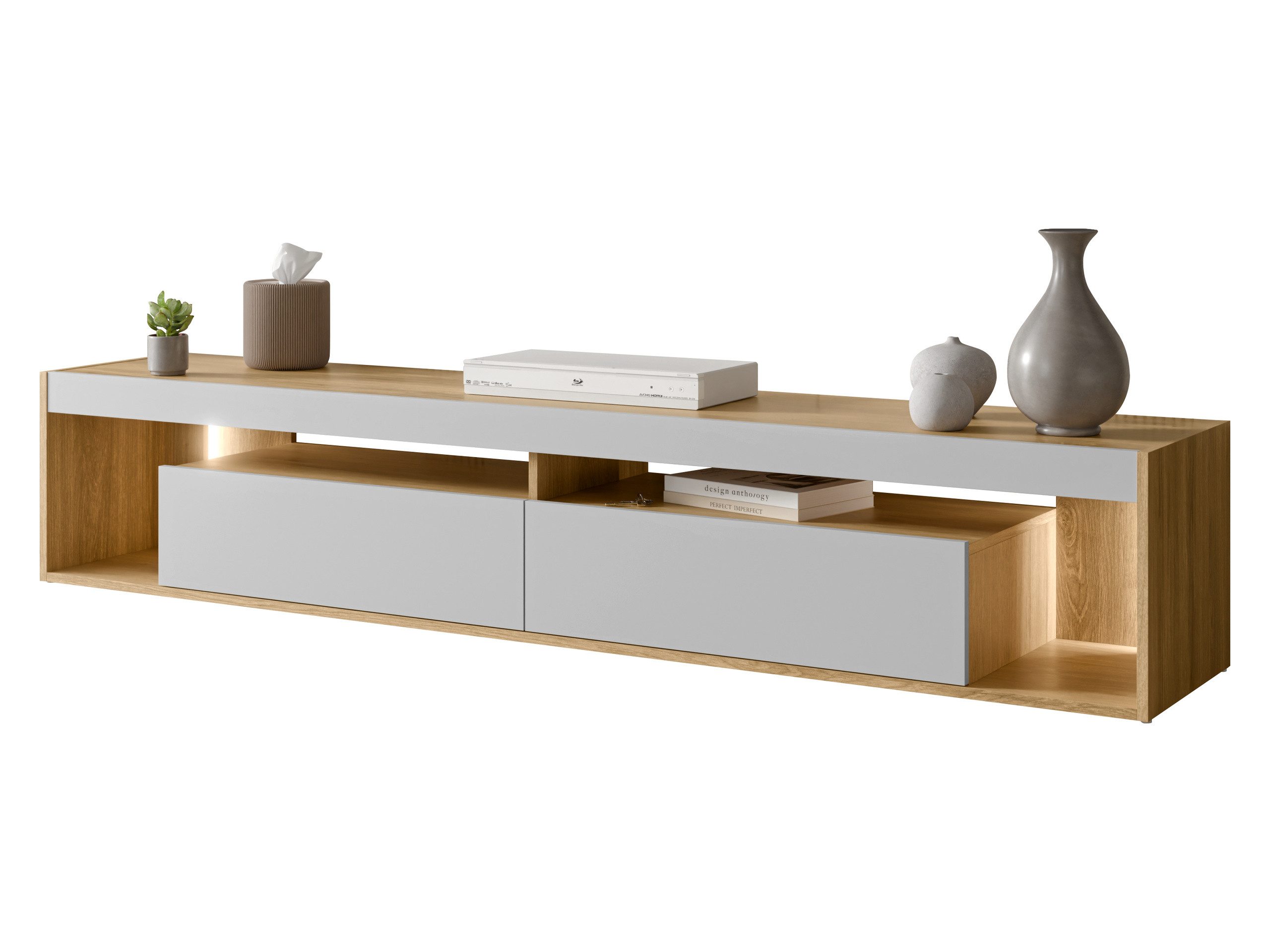 MIRJAN24 TV-Schrank Fiore 200 2D (mit zwei Klappen) 200x39x38 cm, Warmweißer LED-Beleuchtung