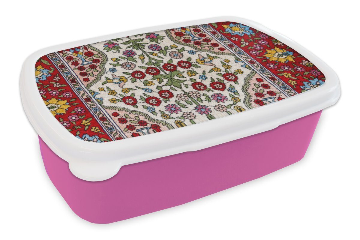 MuchoWow Lunchbox Persische Teppiche - Teppiche - Muster - Farben, Kunststoff, (2-tlg), Brotbox für Erwachsene, Brotdose Kinder, Snackbox, Mädchen, Kunststoff rosa