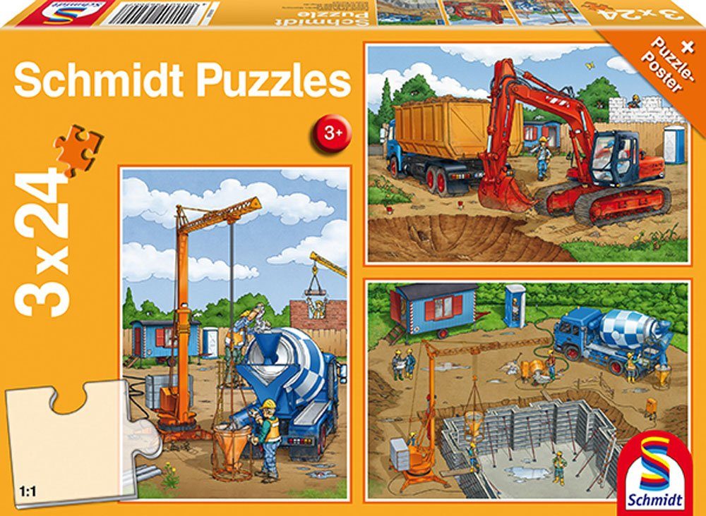 Schmidt Spiele Puzzle Puzzle 3x24T. Auf der Baustelle, 3 Puzzleteile