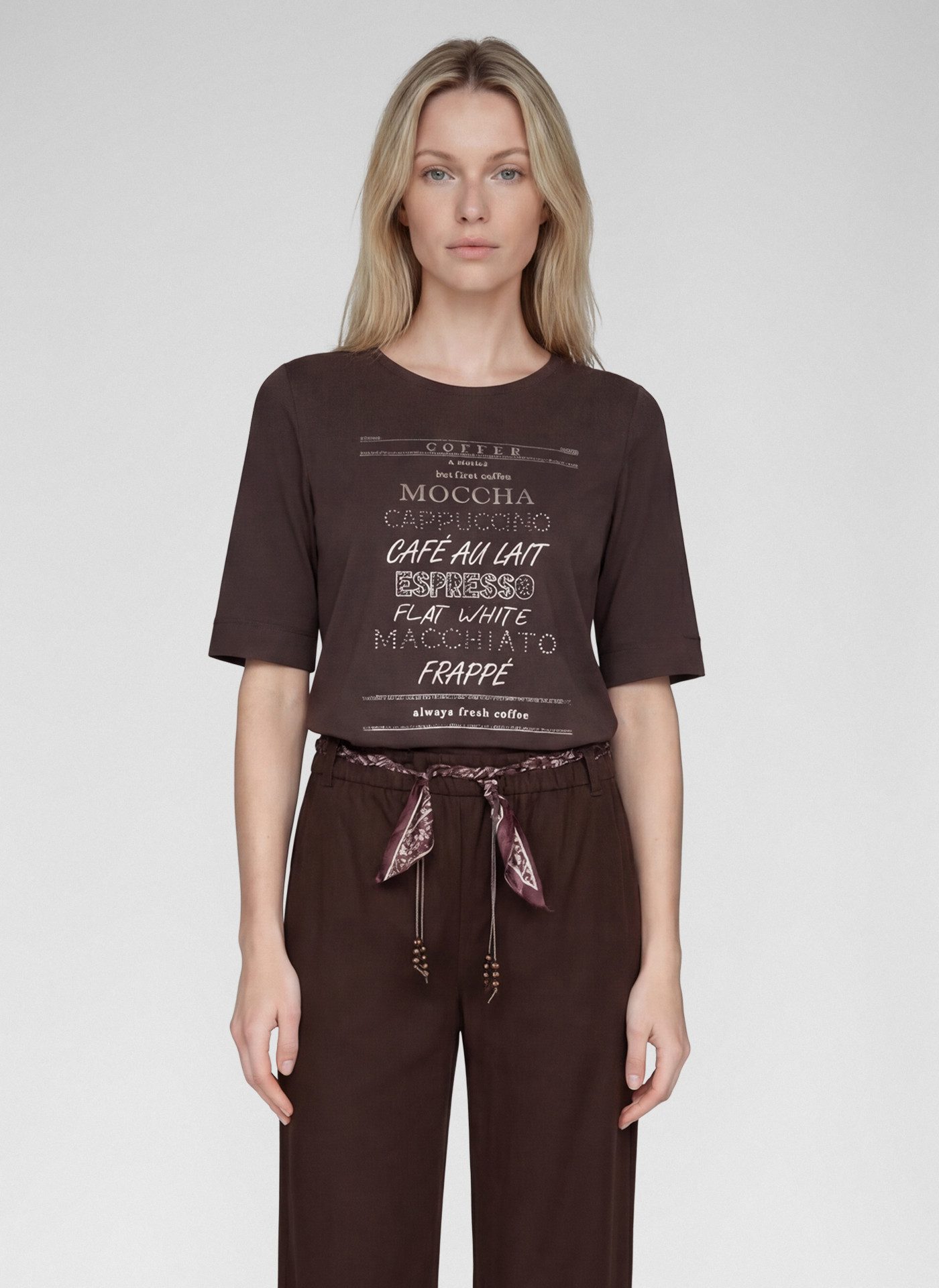 Rabe Rundhalsshirt Sommershirt mit Nieten-und Print-Details
