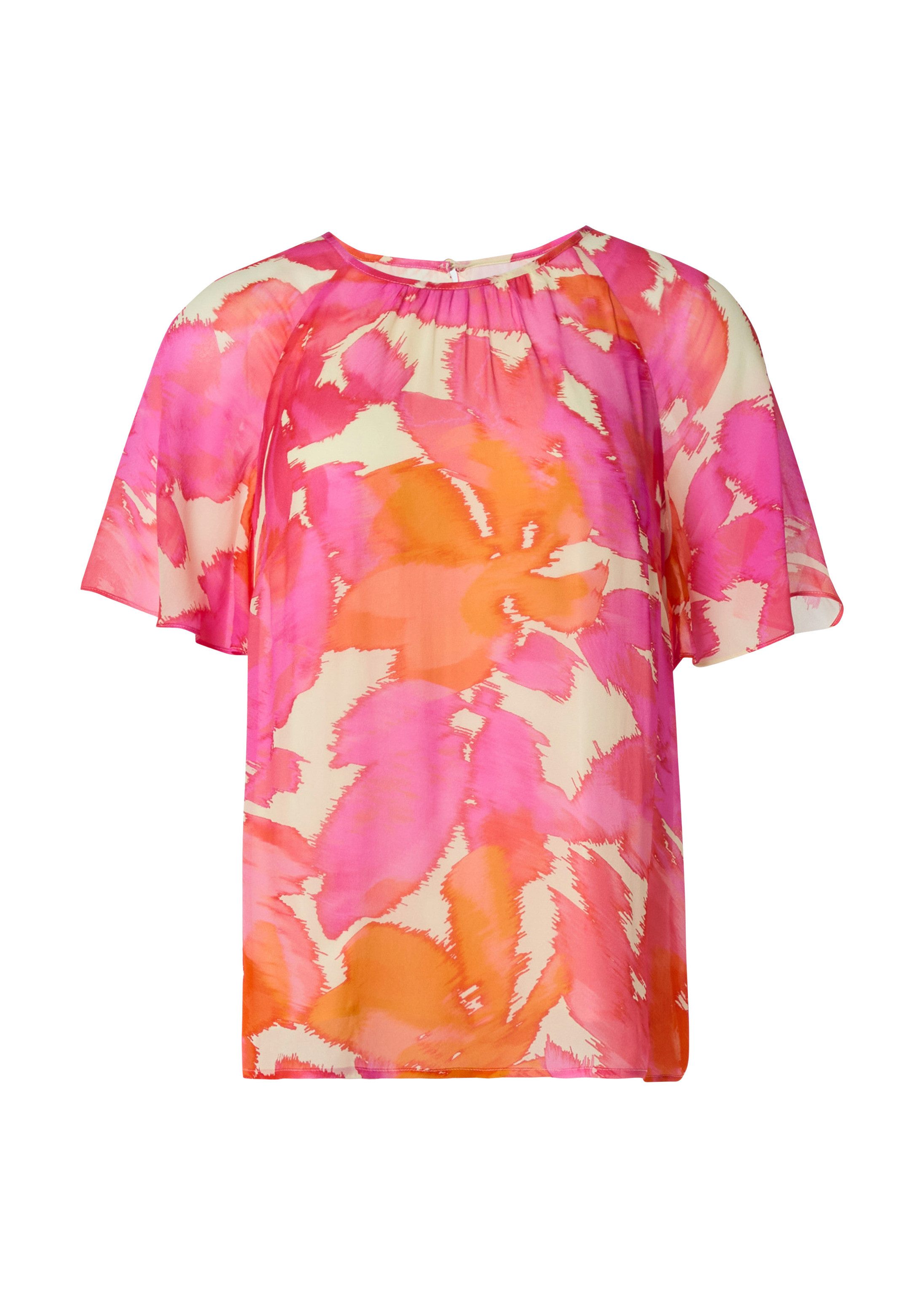 comma Kurzarmbluse Bluse Chiffon-Bluse mit blickdichtem Futter