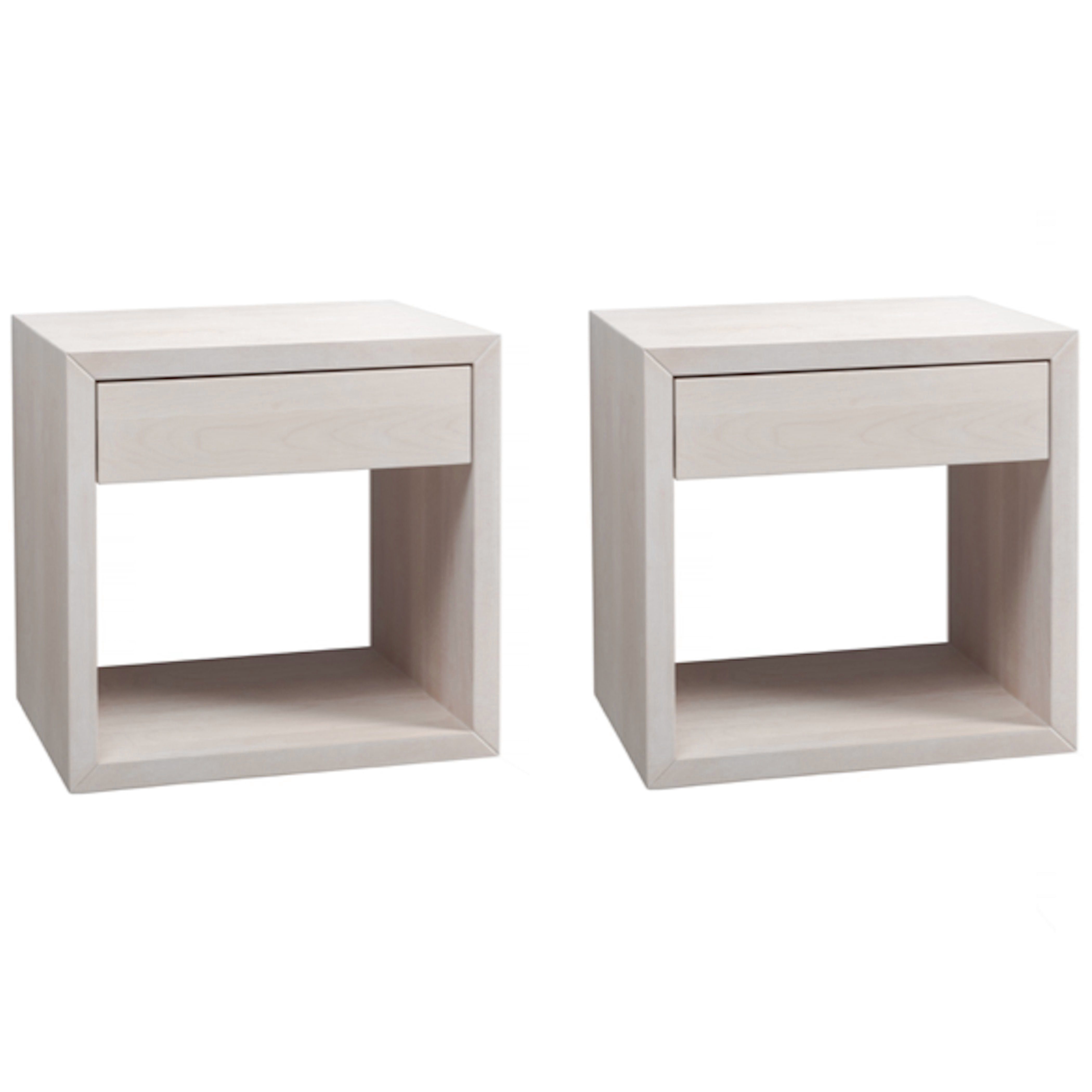 Woodek Design Nachttisch HUGO, moderner Nachtschrank mit Schublade, H 39 x B 39 x T 30 cm (Ablagetische aus weißer Buche, 2-St., grifflose Nachtkommoden), schwebende Nachtkonsolen
