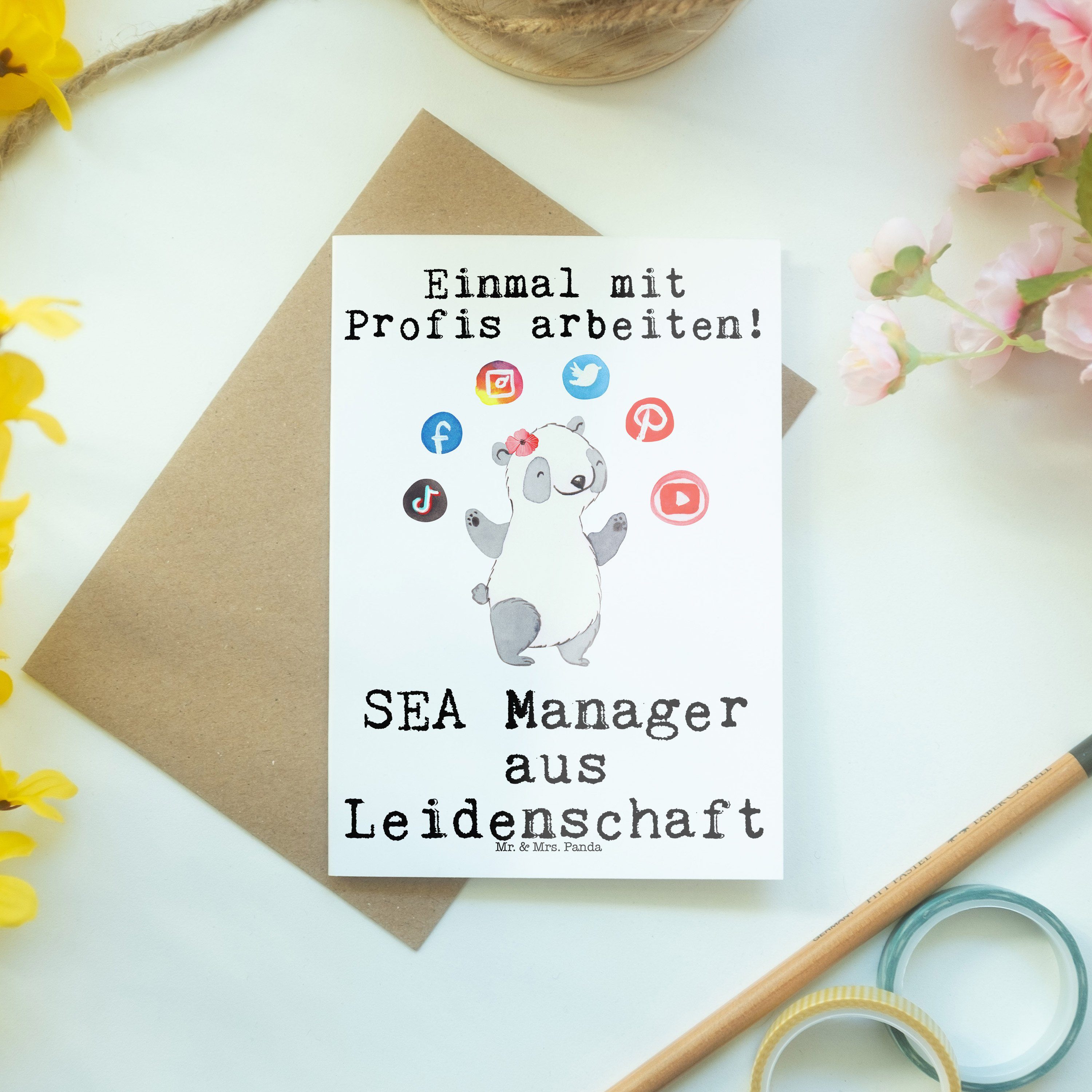 Geschenk, Manager Panda Leidenschaft aus Grußkarte Mrs. - SEA Suchmaschinenwerbung - Weiß & Mr.