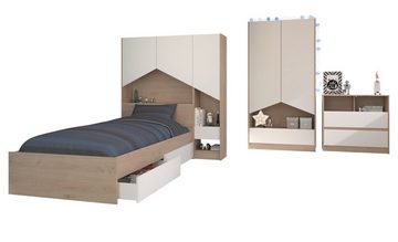 Parisot Jugendzimmer-Set Shelter, (Kinderzimmer Komplett-Set 6-teilig, weiß und Eiche), mit viel Stauraum