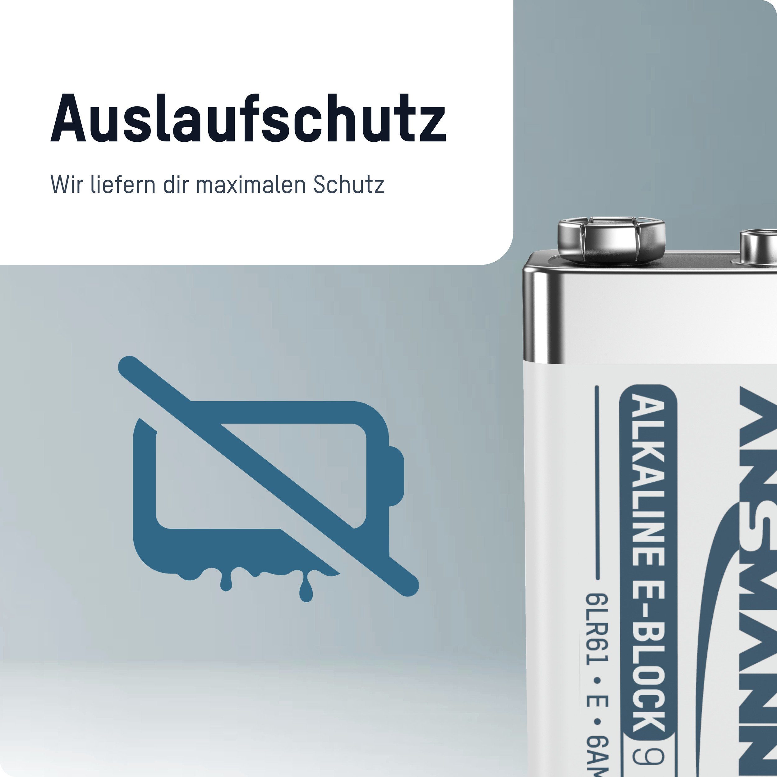 Rauchmelder Alkaline Batterien ideal - longlife Stück) für Batterie ANSMANN® (8 9V Block