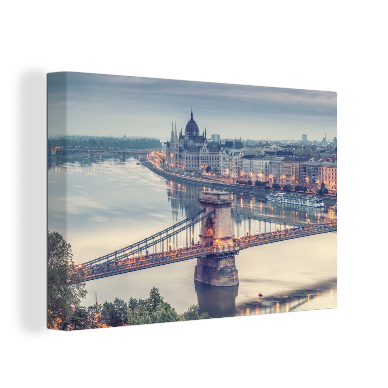 OneMillionCanvasses® Leinwandbild Budapest - Kettenbrücke - Stadt, (1 St), Wandbild Leinwandbilder, Aufhängefertig, Wanddeko, 30x20 cm