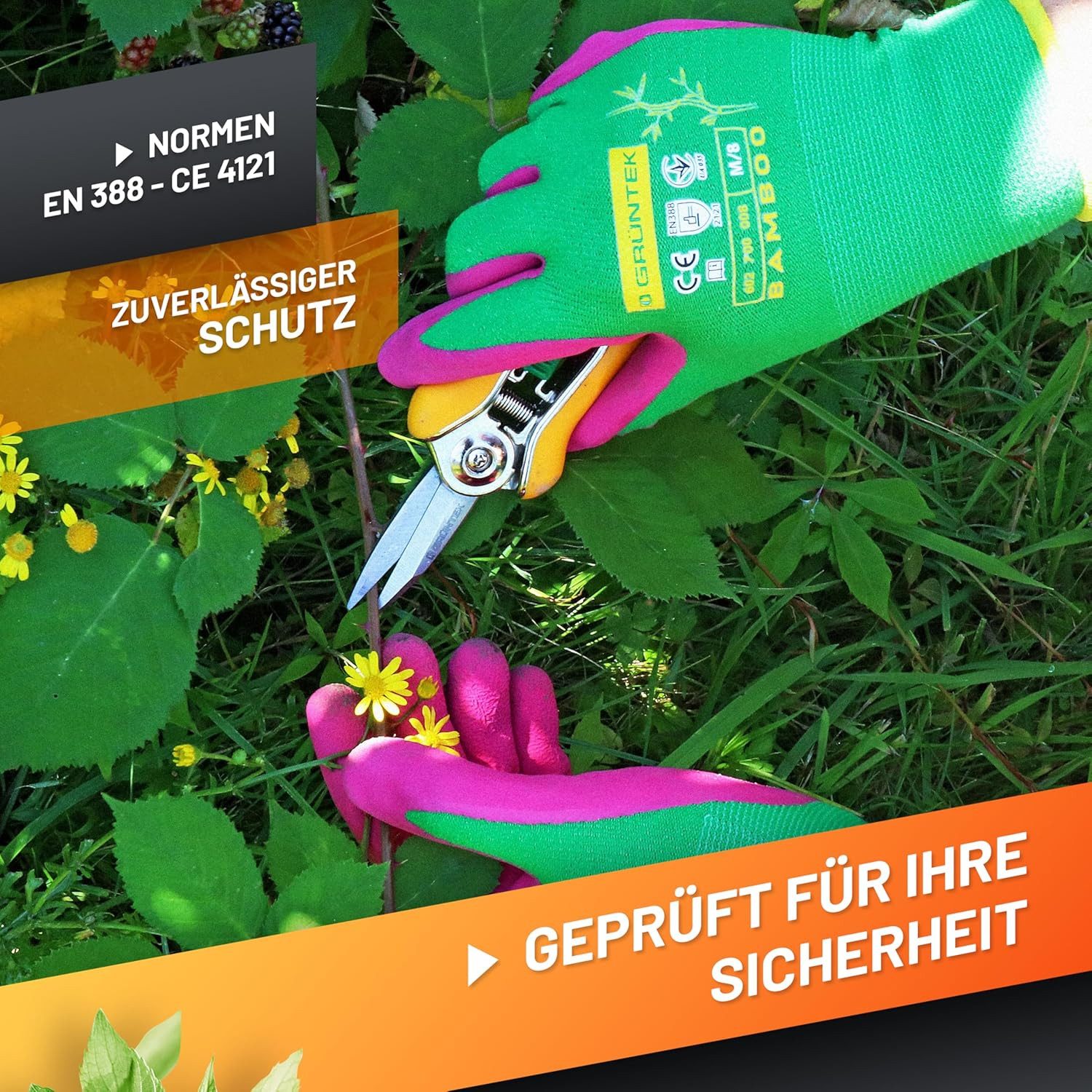 GRÜNTEK Gartenhandschuhe Natur aus Bambusfasern, Öko Garten- und Arbeitshandschuhe (4-St., Set) Schutzhandschuhe für Gartenbau, Angeln, Bauen, Restauration