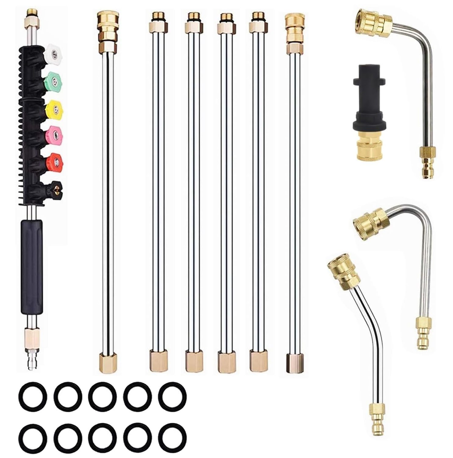 JOYOLEDER Hochdruckreiniger-Düse 11 Stück Hochdruckreiniger-Verlängerungsstab, kompatibel für Karcher, K-Serie K2-7, 4000PSI Dachrinnenreinigungswerkzeug-Verlängerungslanze