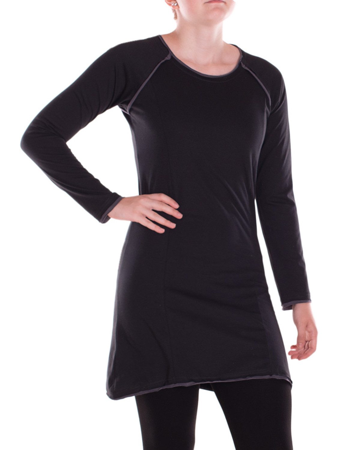 Vishes A-Linien-Kleid Damen Kleid Baumwolle Casual Rundhalsausschnitt langarm einfarbig Alternative Bekleidung, Ethno, Hippie, Retro Style