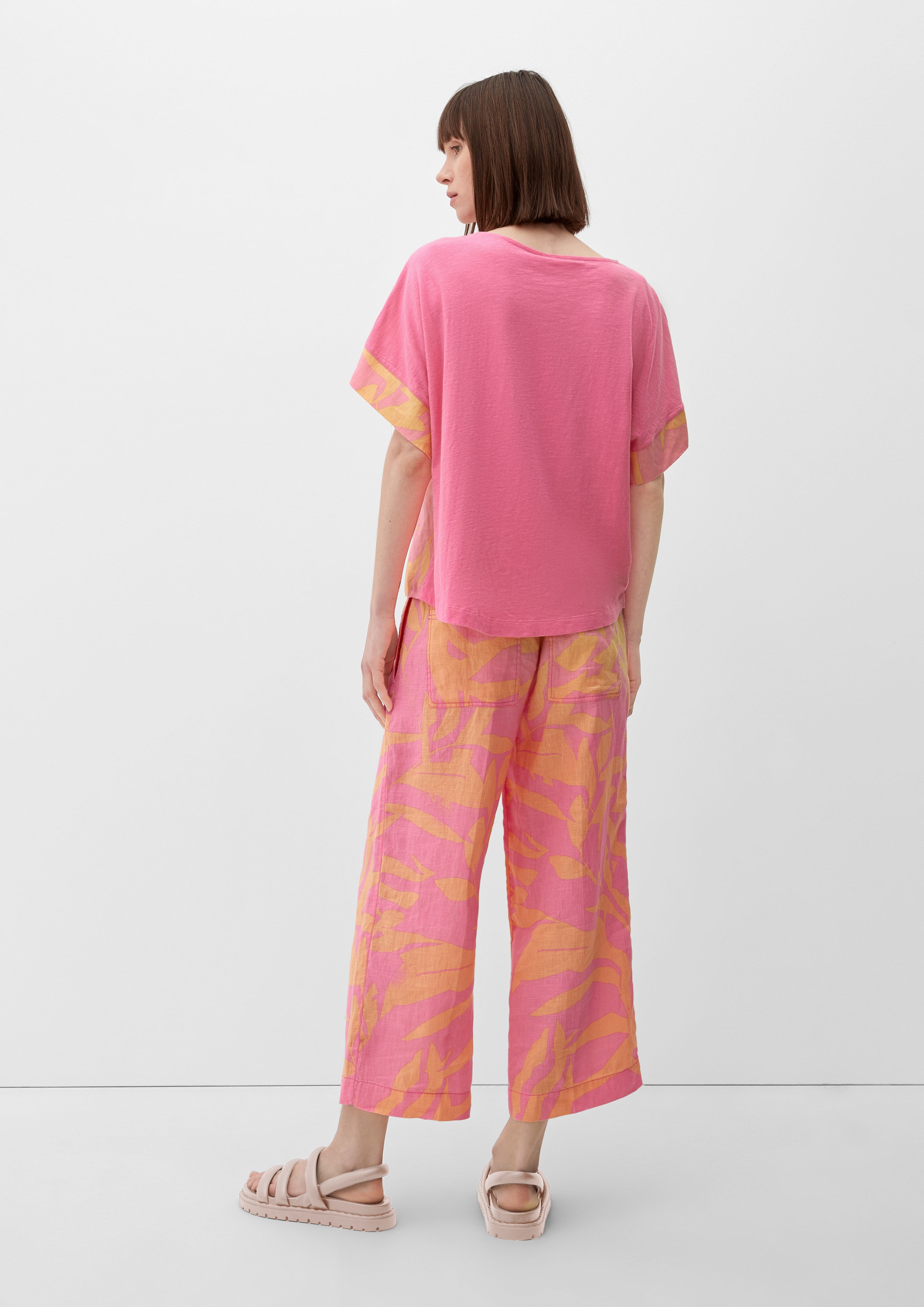 s.Oliver Kurzarmshirt Blusenshirt mit Leinen-Front pink