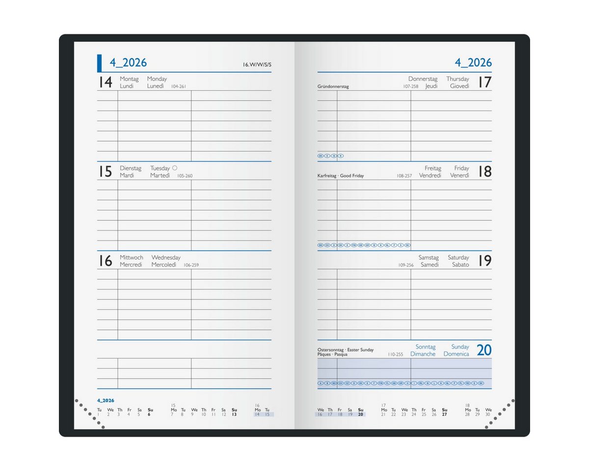 Thumbnail - BRUNNEN Taschenkalender Wochen-Sichtkalender 756 8,7x15,3cm 1 Woche/2 Seiten Balcron grau 202.