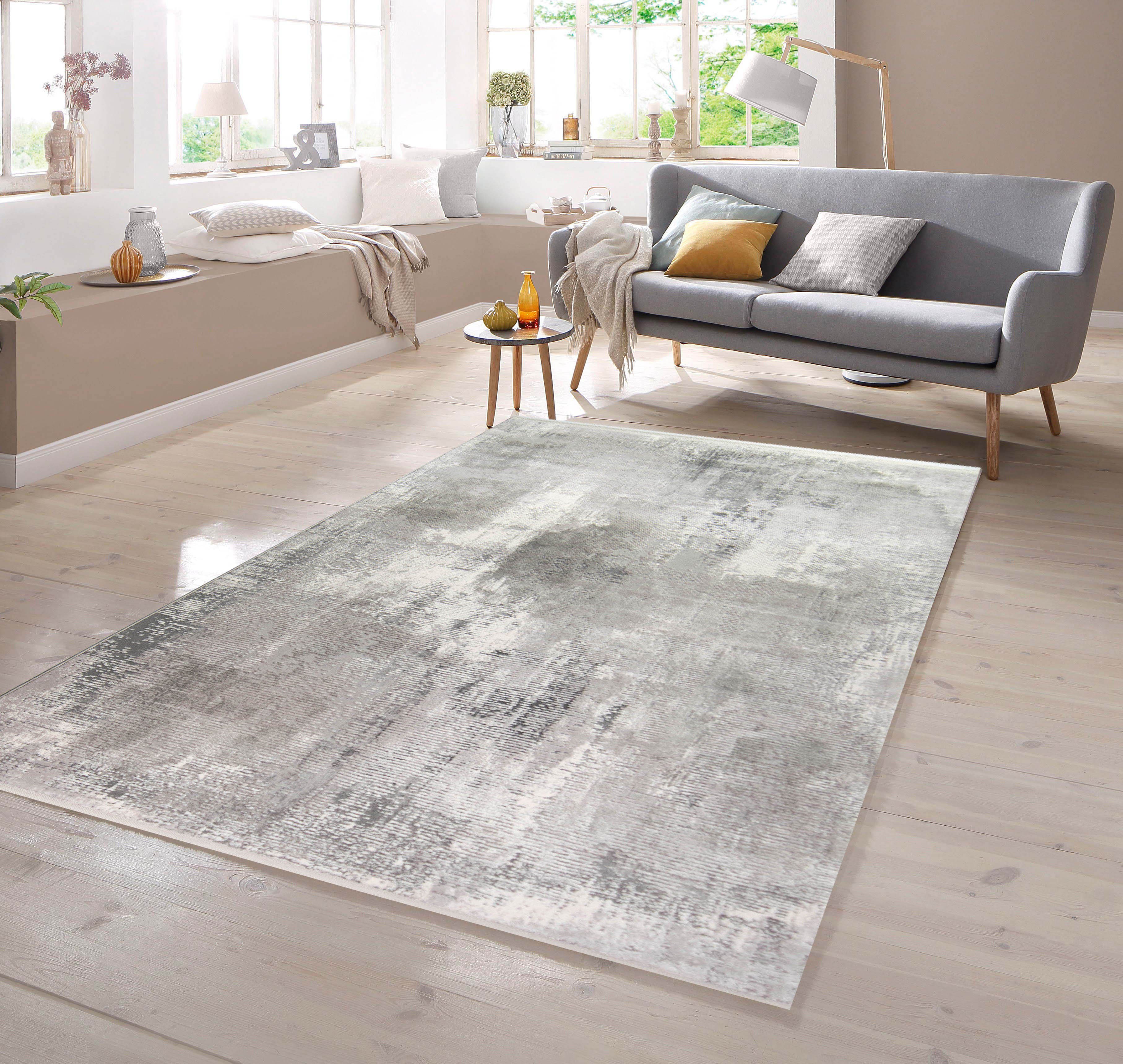 Teppich Teppich Wolle abstrakt in grau, TeppichHome24, rechteckig