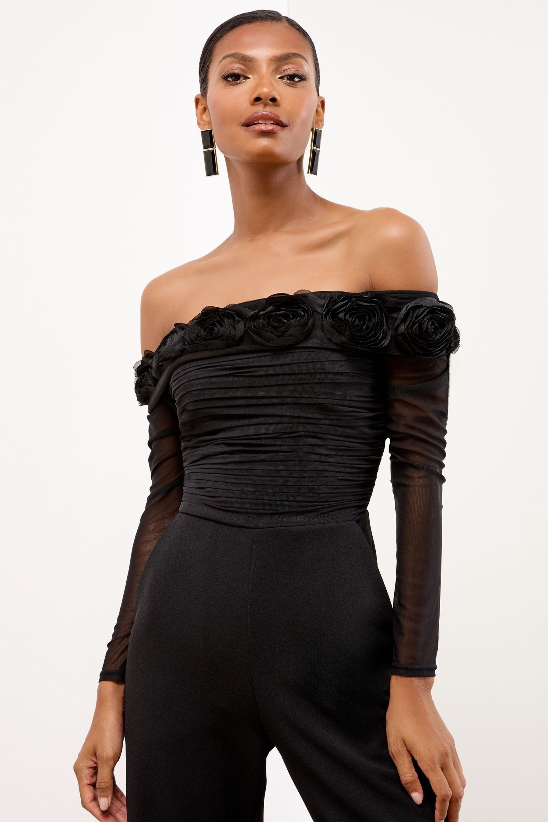 LIPSY Jumpsuit Lipsy Bardot-Jumpsuit mit Mesh, Regular (1-tlg)