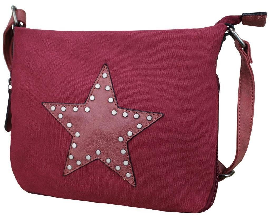 LOREZA Schultertasche DAMEN NIETEN LUXUS STERN UMHÄNGETASCHE TASCHE STAR STOFFTASCHE HANDTAS