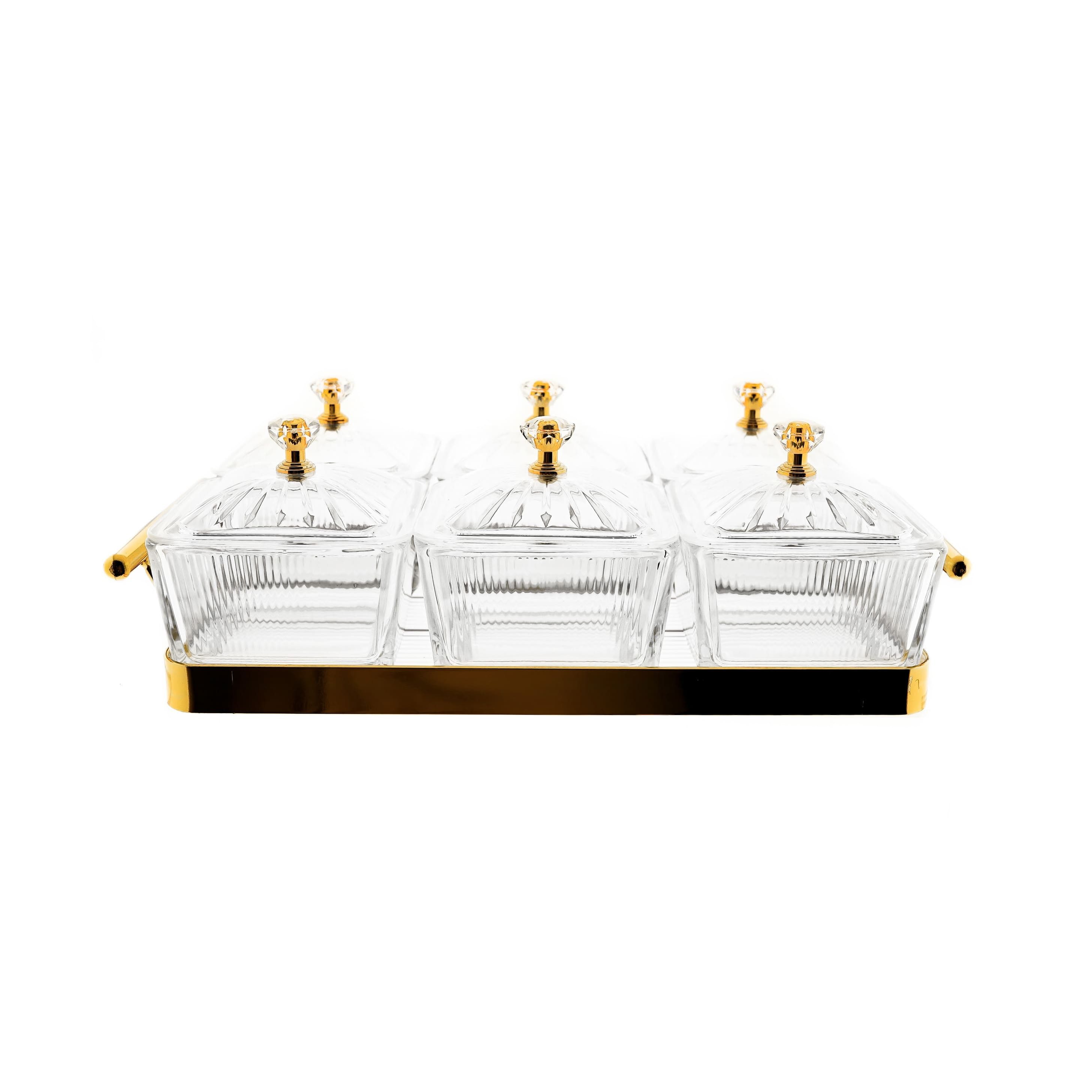 Almina Snackschale 13-tlg. Set aus Glas mit goldenem Serviertablett & Knaufdeckel, (13-tlg)